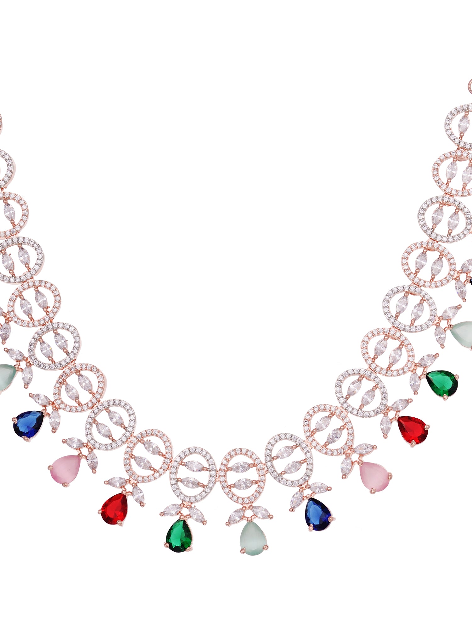 Rose Gold Toned Multi Contemporary Necklace Jewellery Set