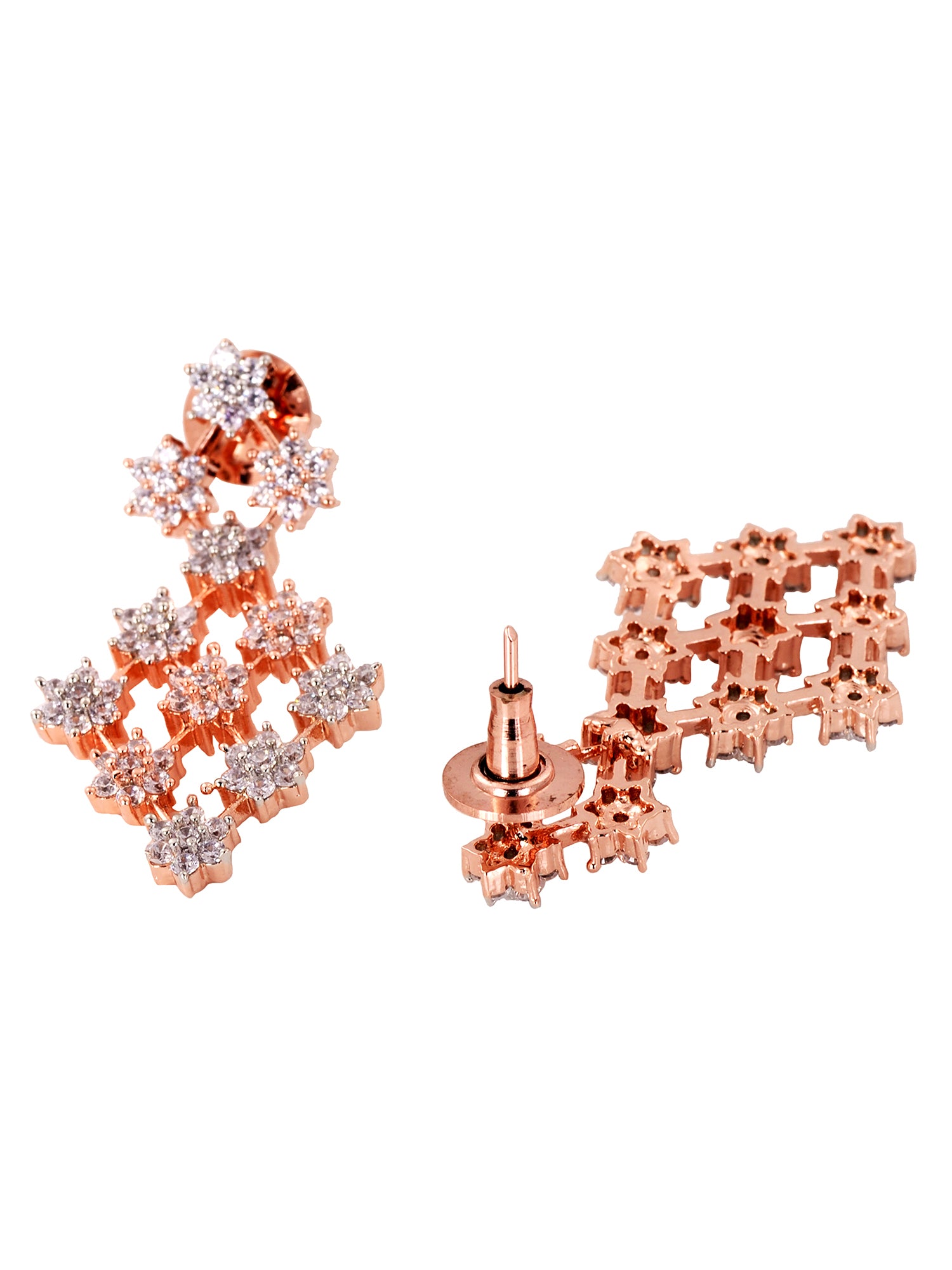 Rose Gold Plated White AD Studded Modern Necklace Jewellery Set Earrings