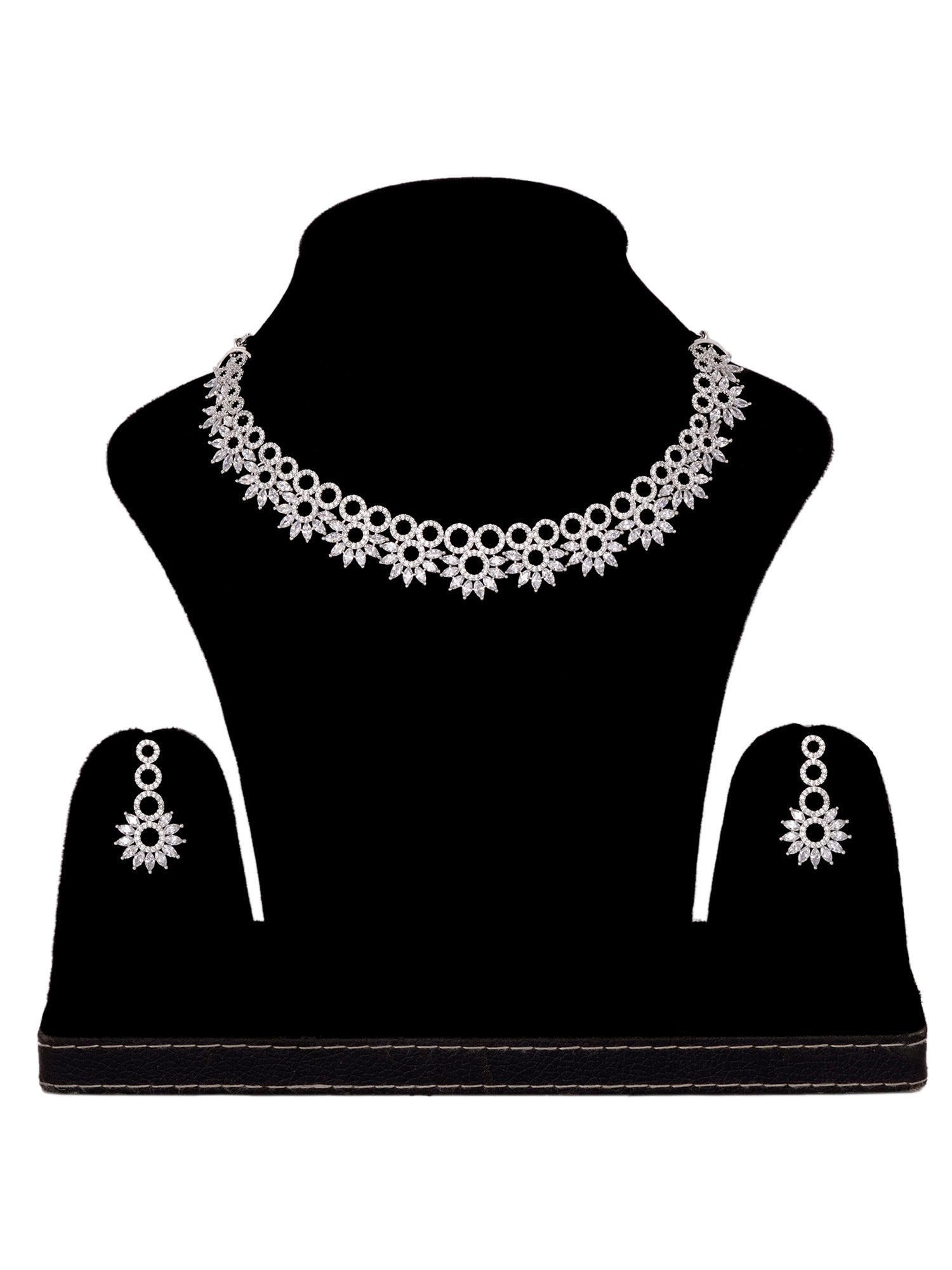 Silver Plated White AD studded Star Shaped Necklace Jewellery Set