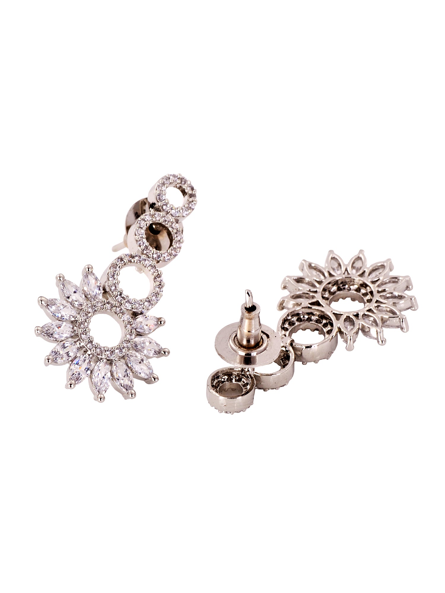 Silver Plated White AD studded Star Shaped Necklace Jewellery Set