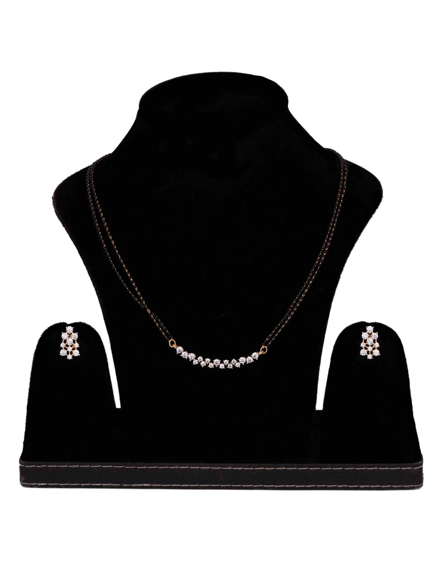 Gold Plated White AD Studded Mangalsutra Earrings