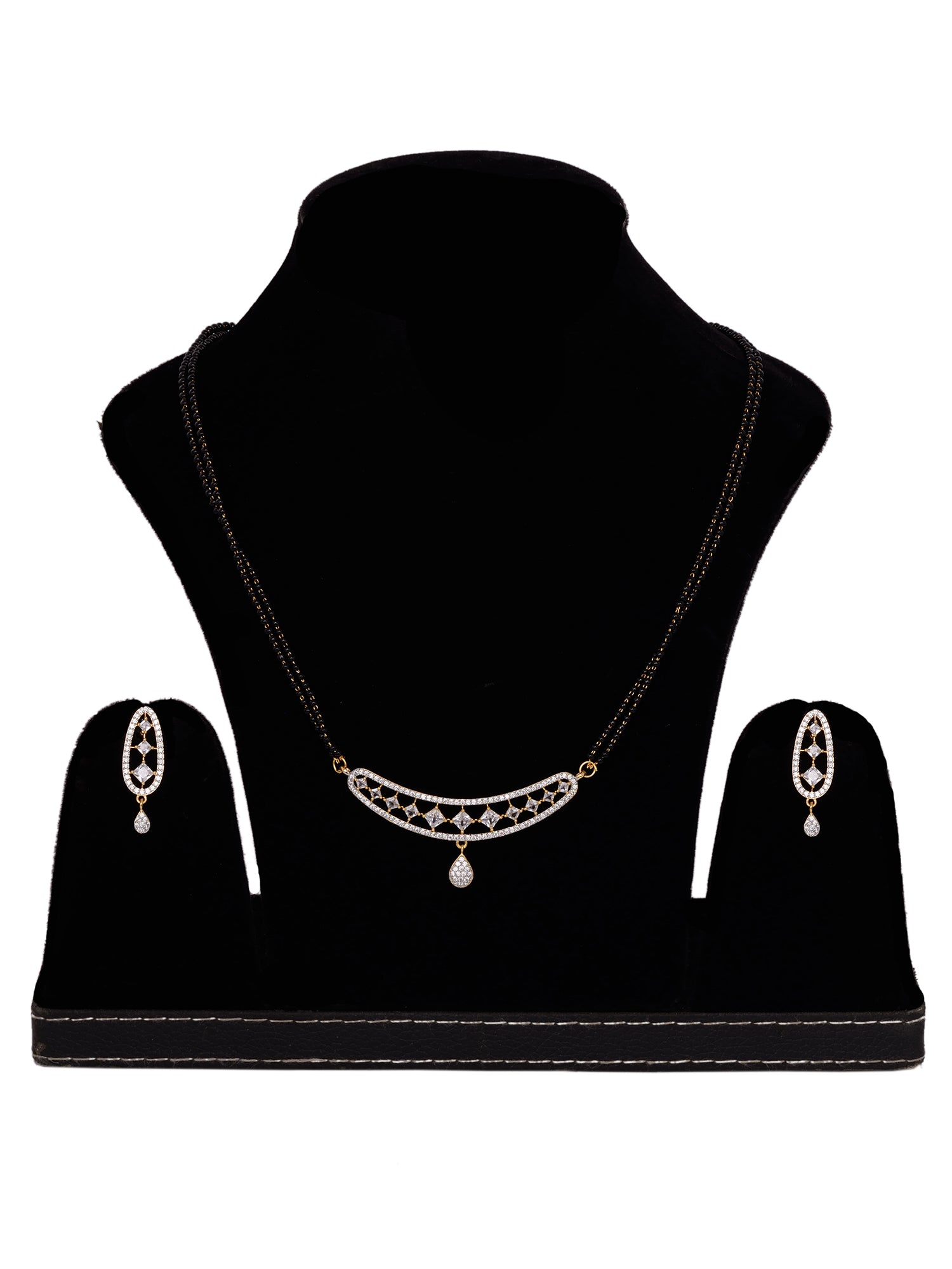 Gold Plated White AD Studded Mangalsutra Earrings