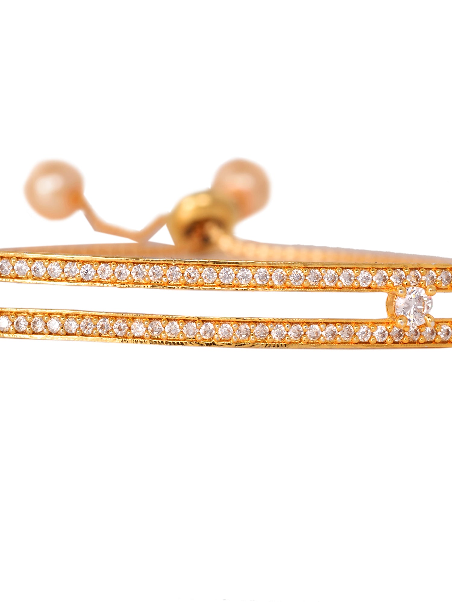 Gold Plated White AD Studded Black Beaded adjustable Mangalsutra Bracelet