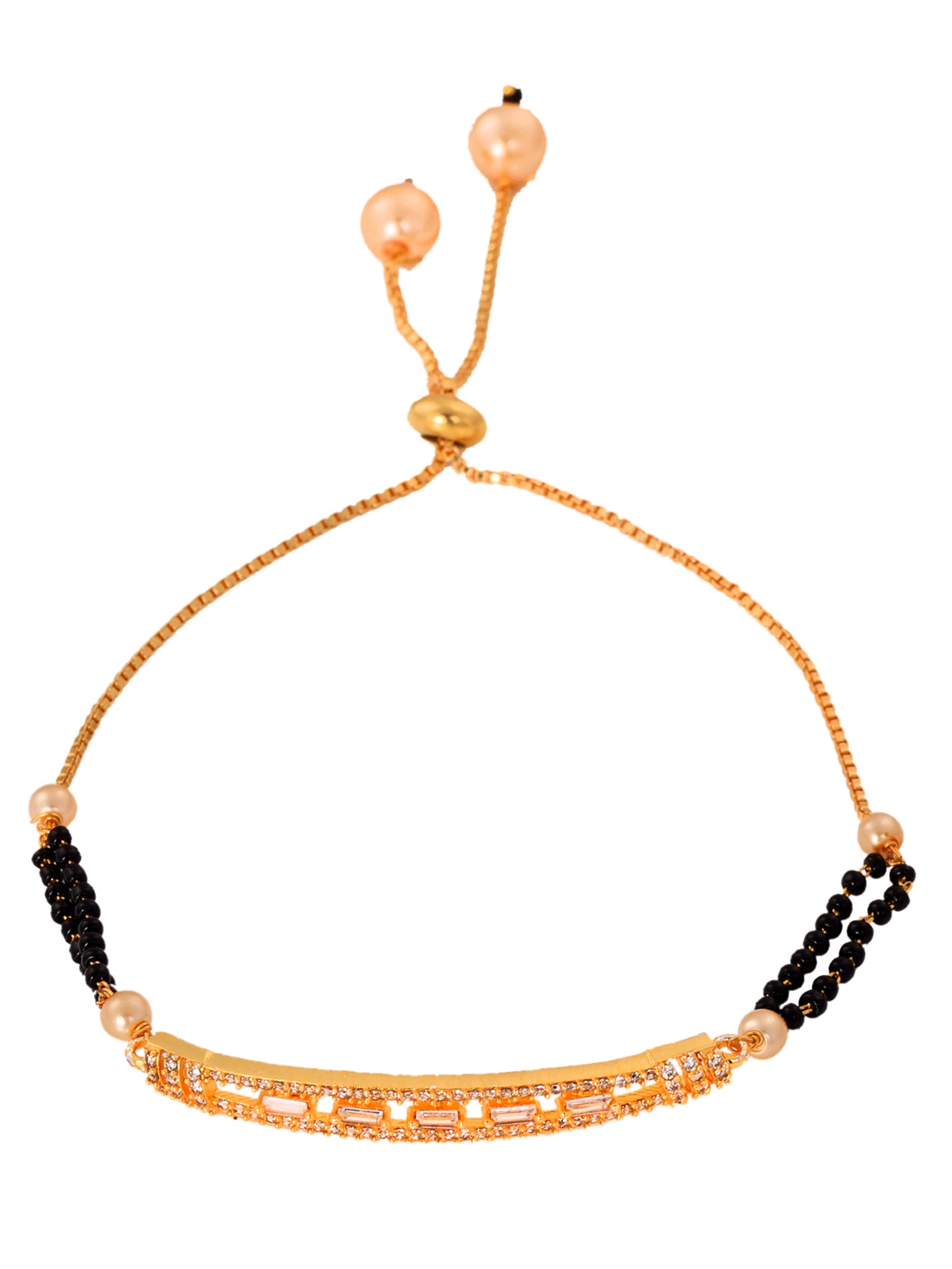 Gold Plated White AD StuddedAdjustable Mangalsutra Bracelet