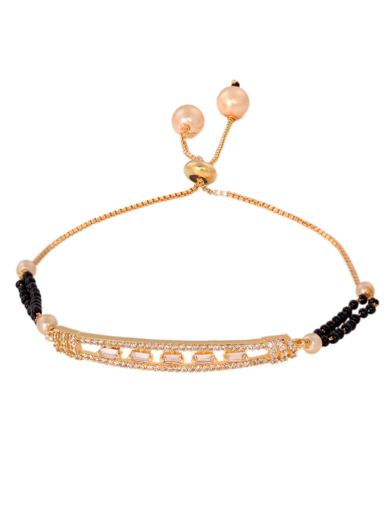 Gold Plated White AD StuddedAdjustable Mangalsutra Bracelet
