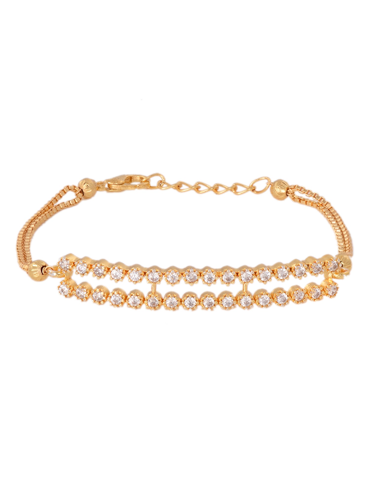 Gold Toned & White AD Studded Wraparound Adjustable Bracelet