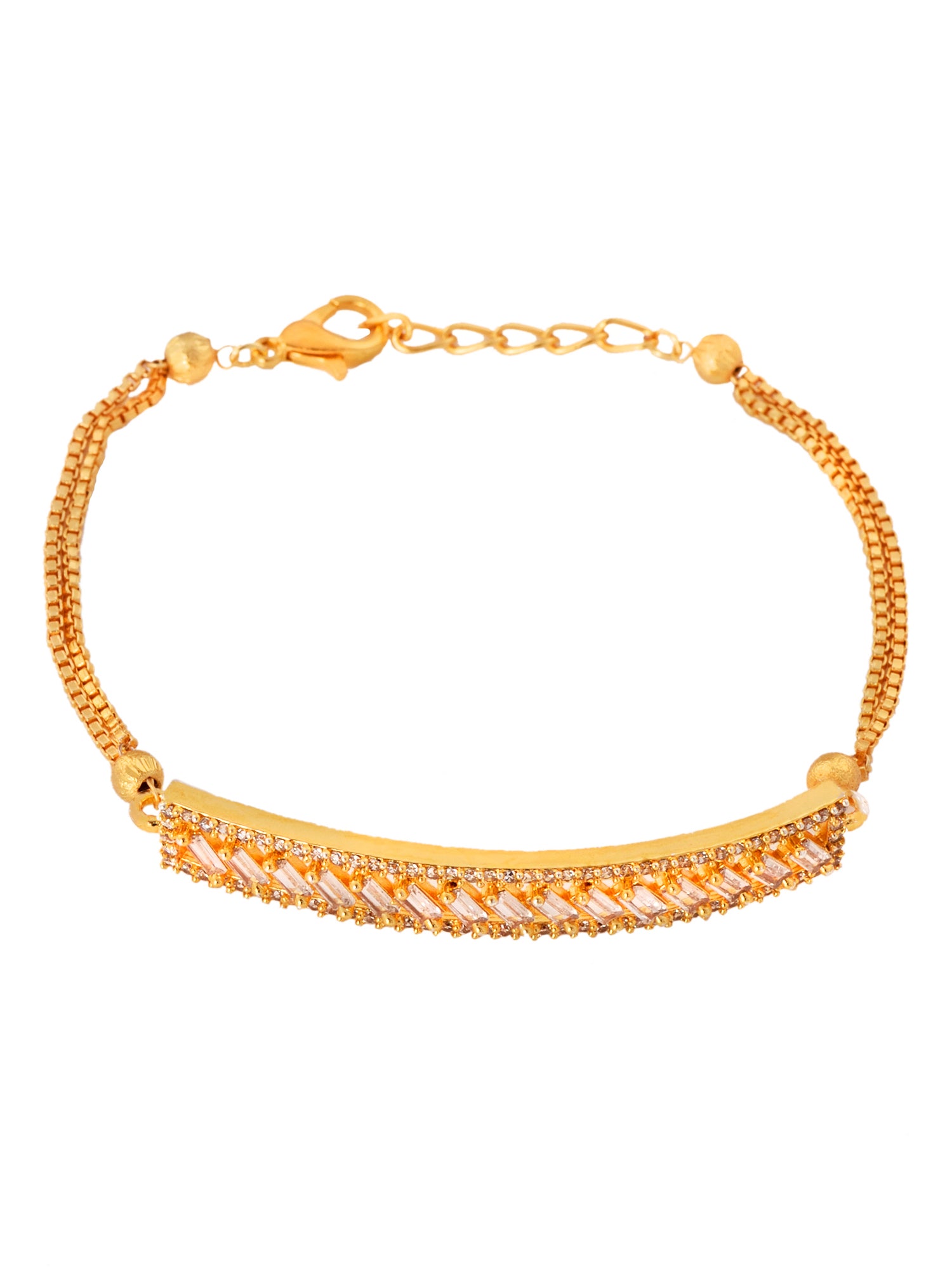 Gold Toned White Ad Studded Sleek Wraparound Bracelet