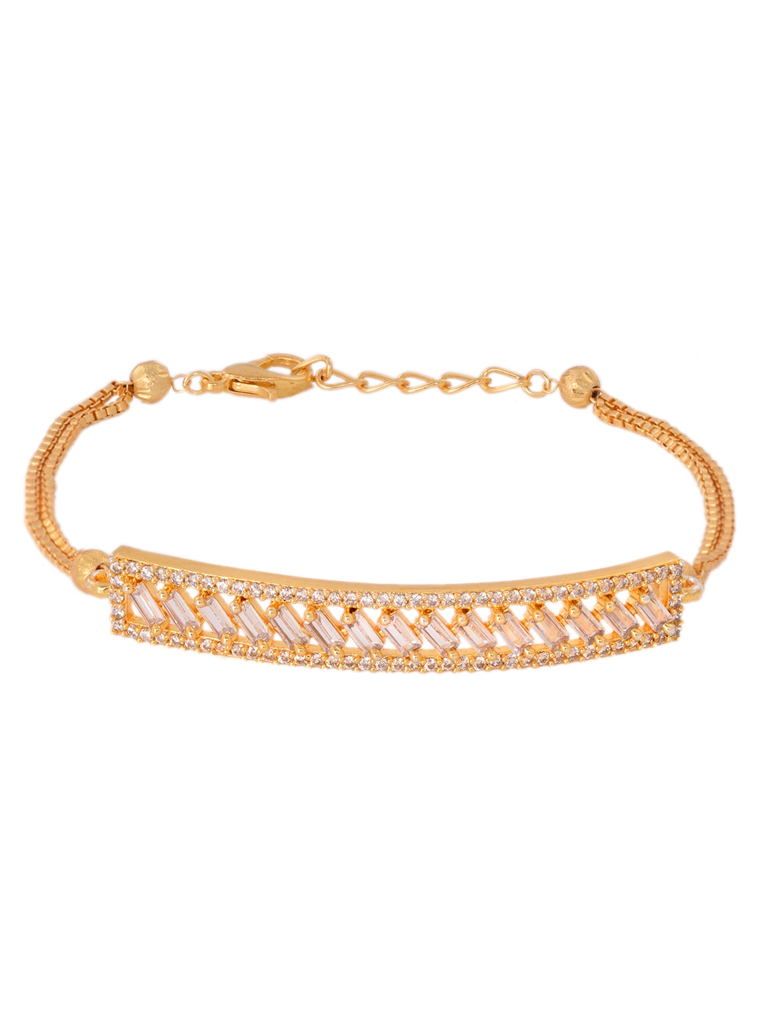 Gold Toned White Ad Studded Sleek Wraparound Bracelet