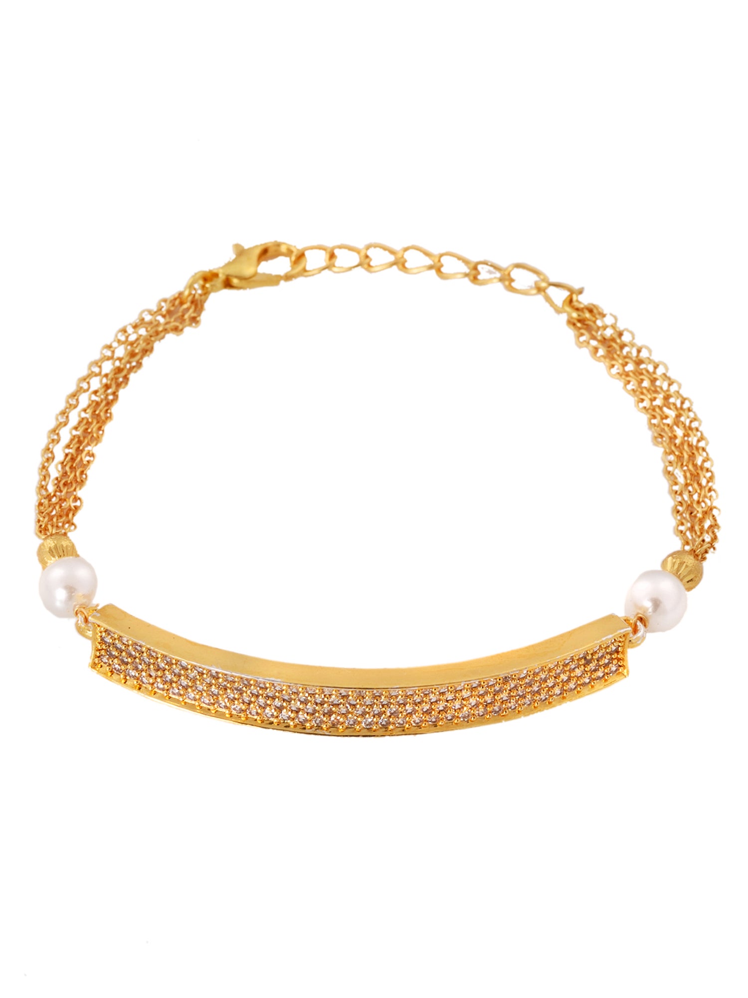 Gold Plated White AD Studded Pearls Adjustable Bracelet