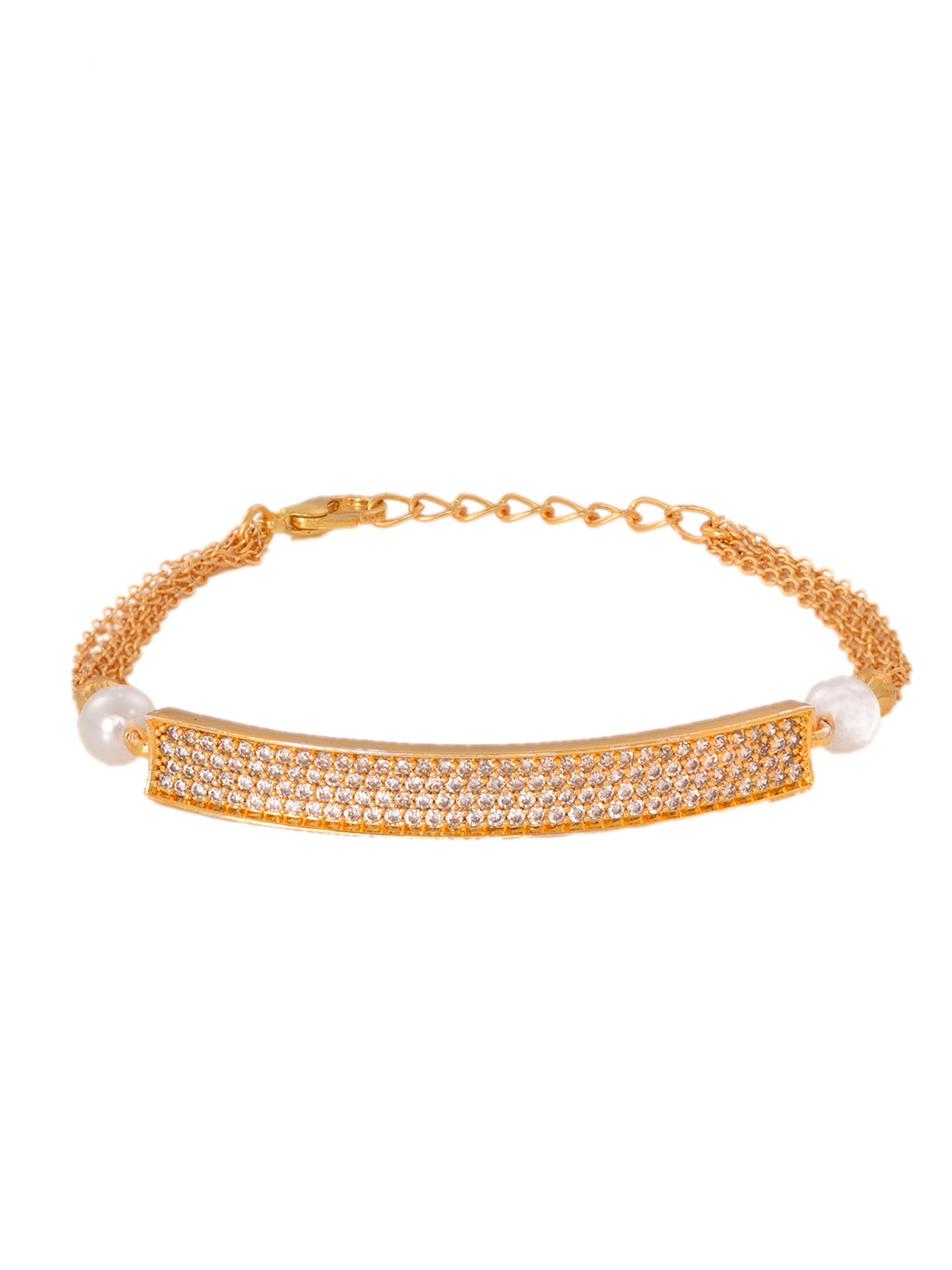 Gold Plated White AD Studded Pearls Adjustable Bracelet