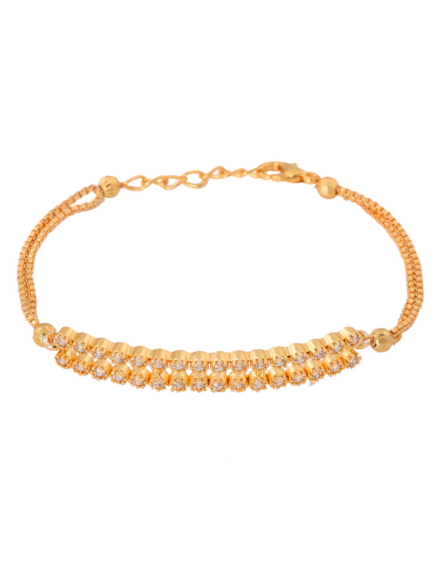 Gold Toned & White AD Studded Wraparound Adjustable Bracelet