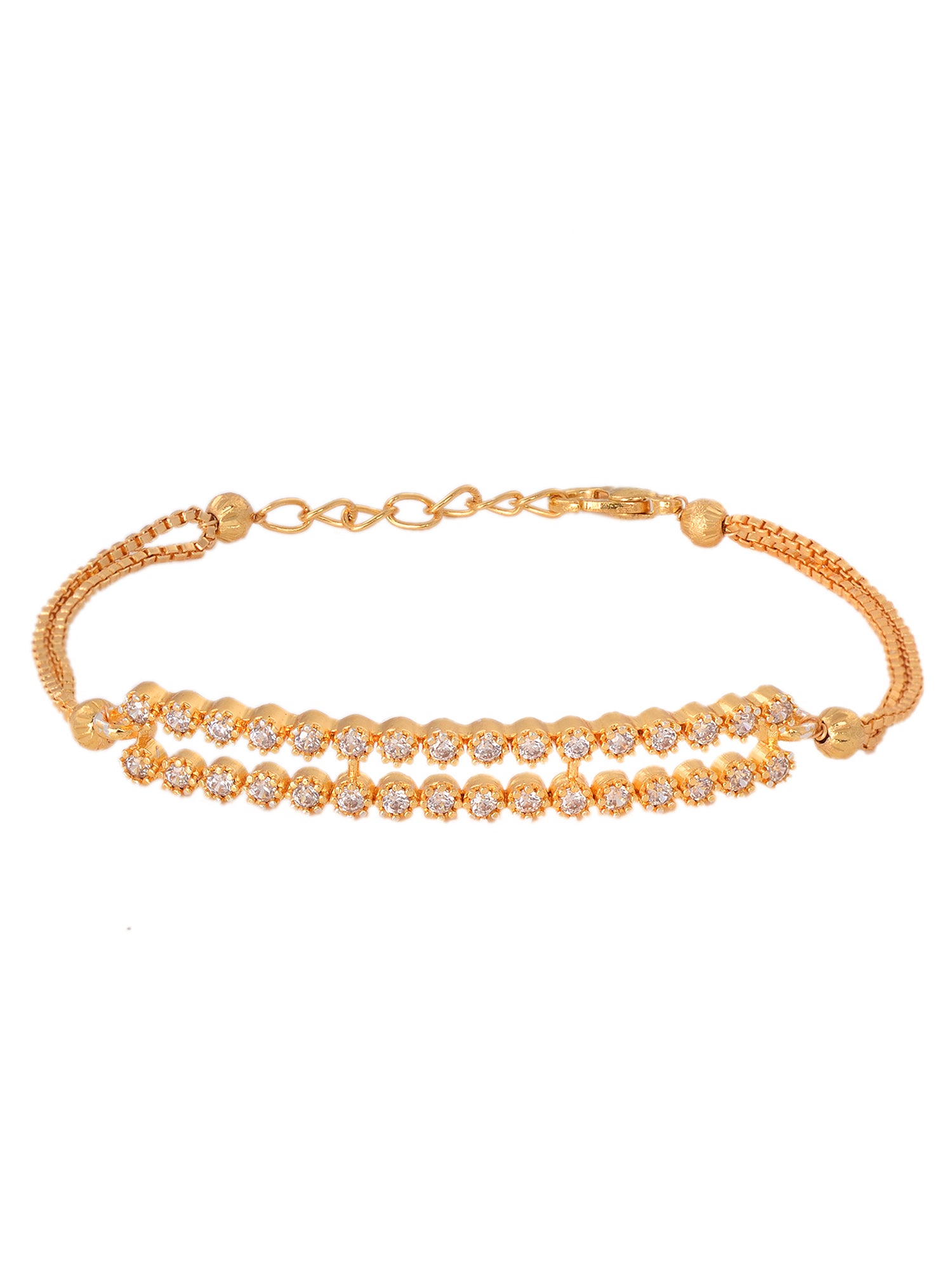 Gold Toned & White AD Studded Wraparound Adjustable Bracelet