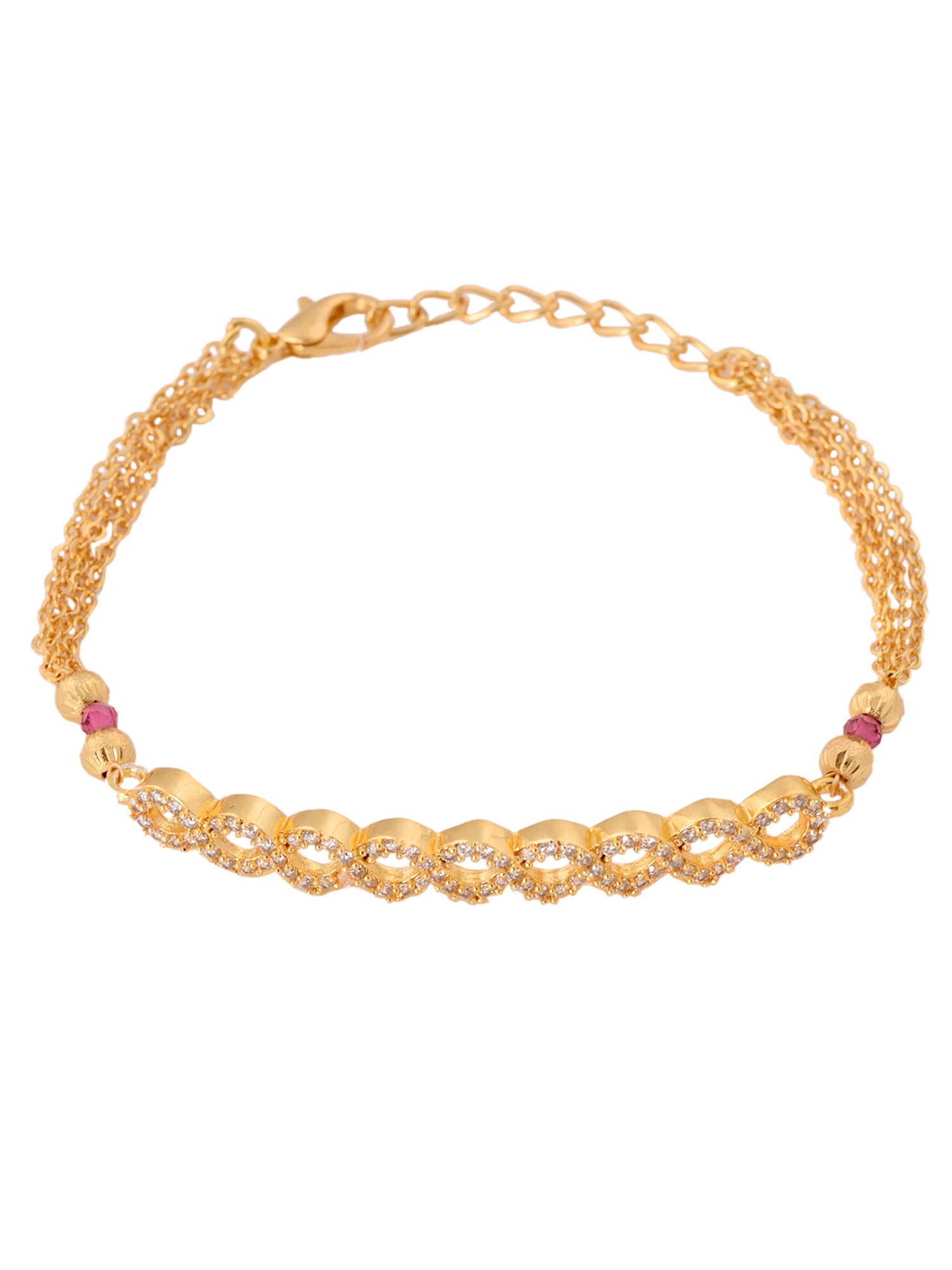 Gold Toned White AD Studded Contemporary Wraparound Bracelet