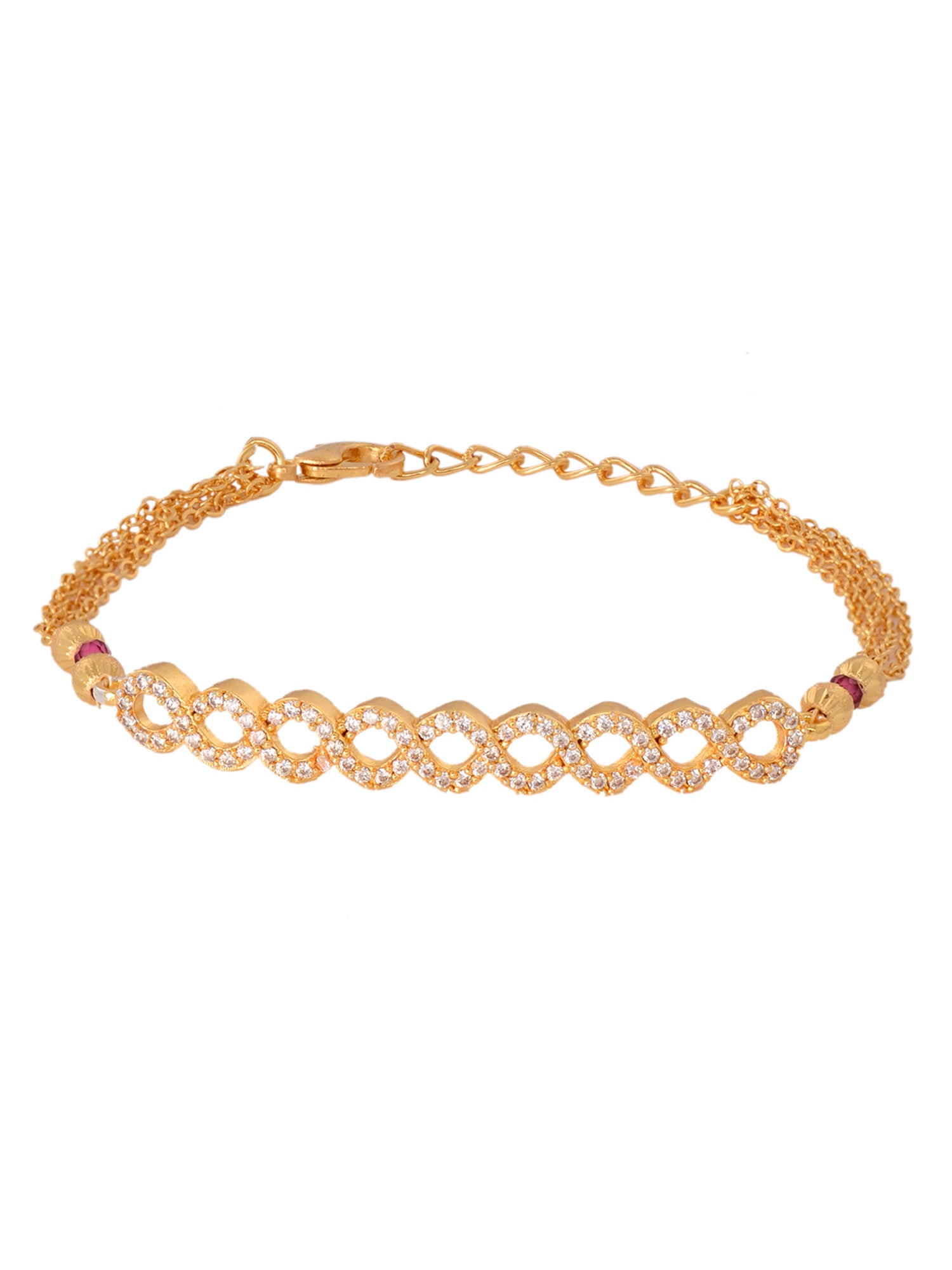 Gold Toned White AD Studded Contemporary Wraparound Bracelet