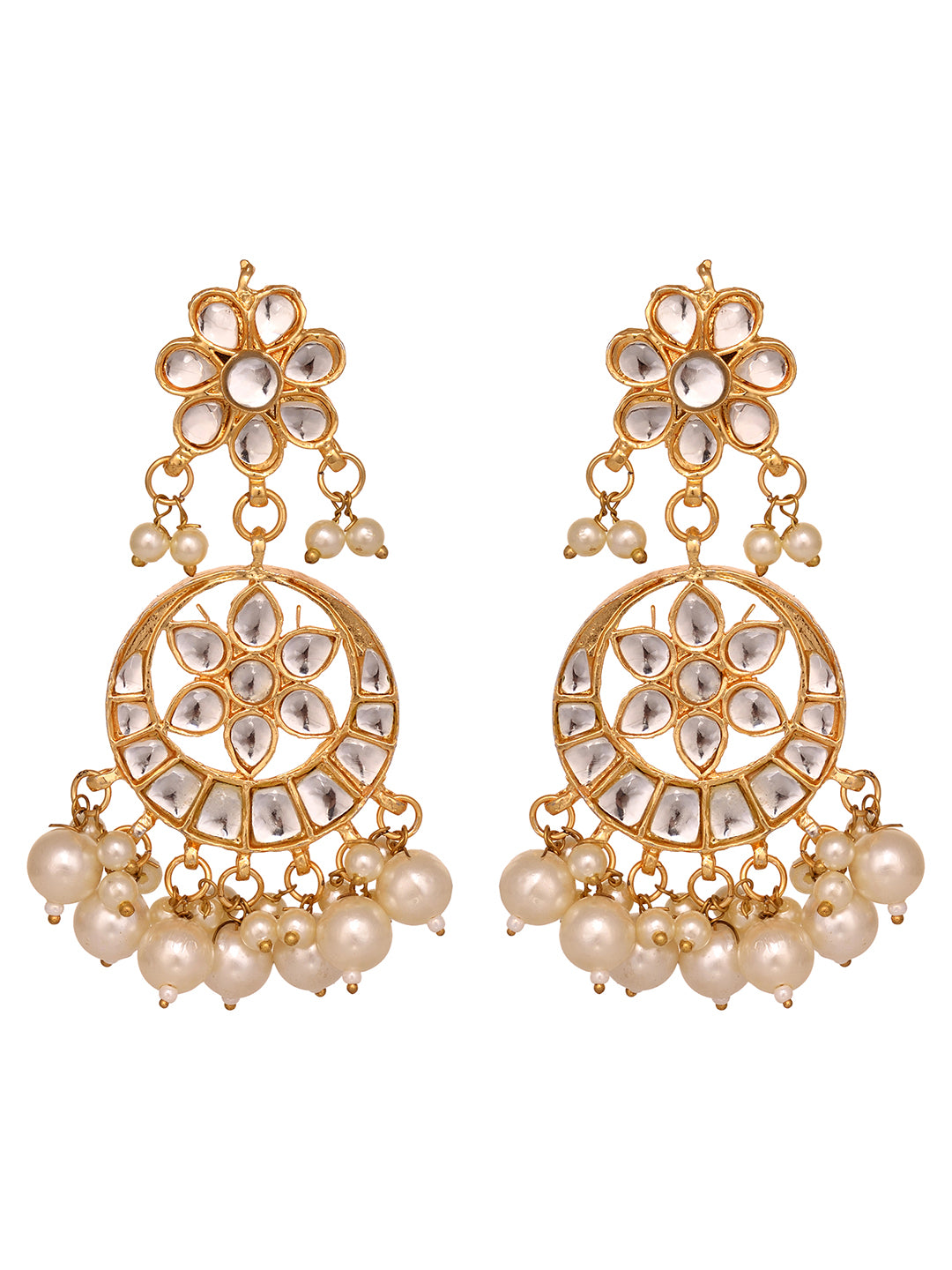 Gold Toned Kundan Studded & Pearl Beaded Circular Earrings