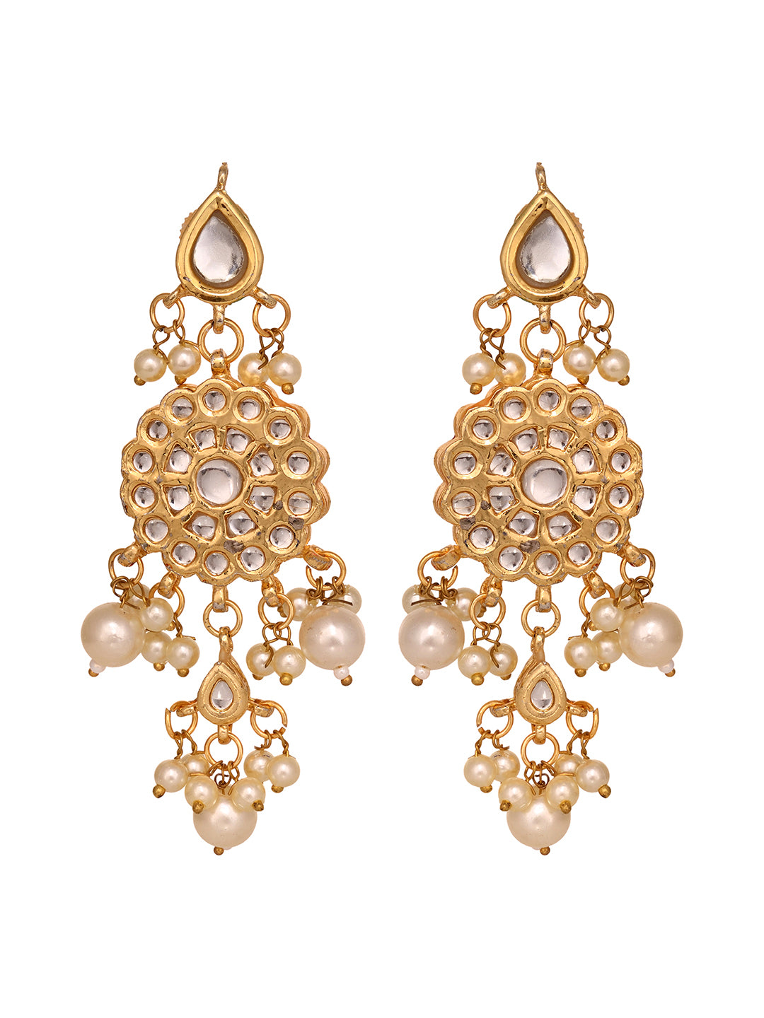 Gold Plated Kundan Studded & Pearl Beaded floral Earrings