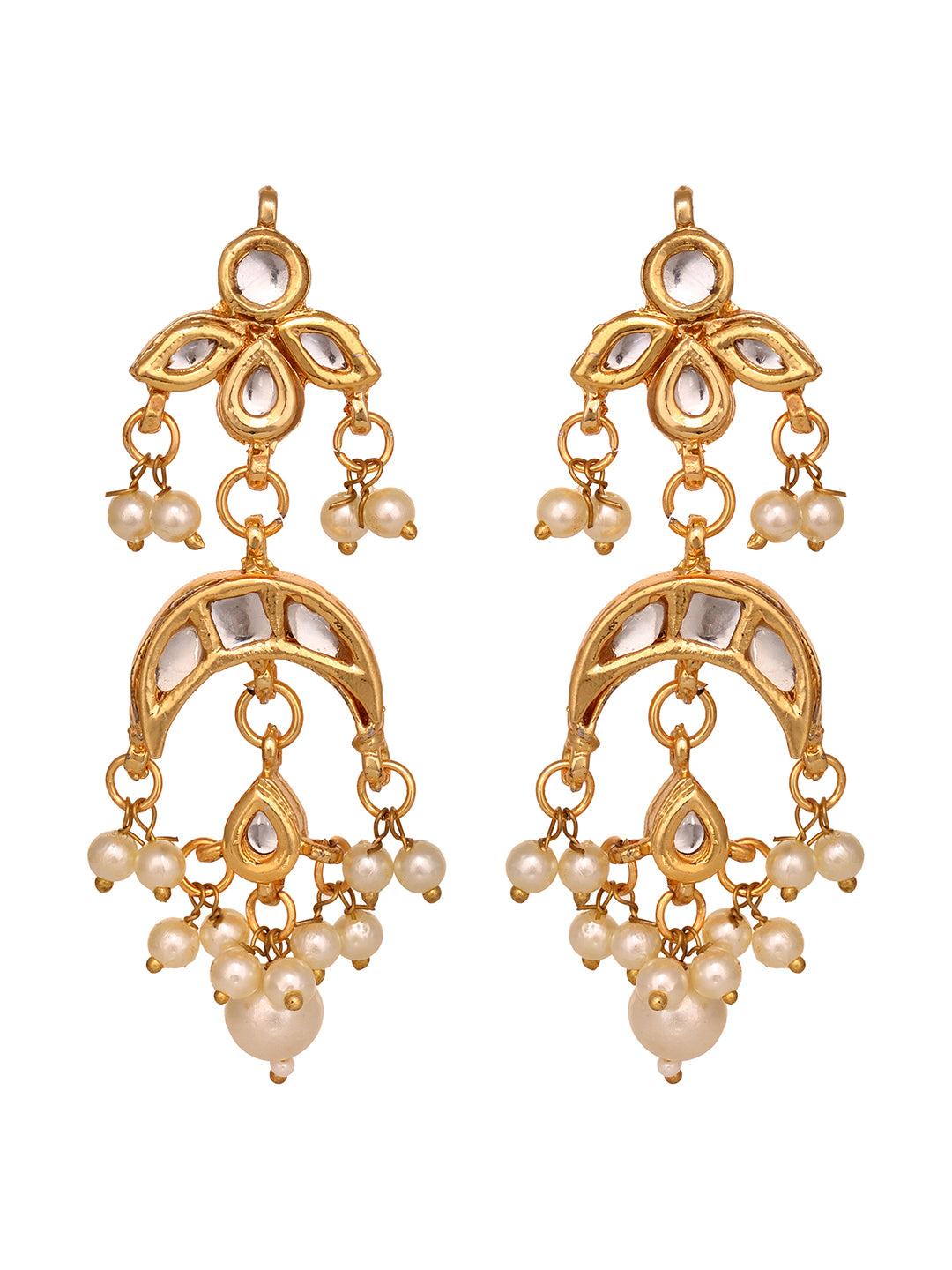 Gold Plated Kundan Studded Small Chandbalis Earrings