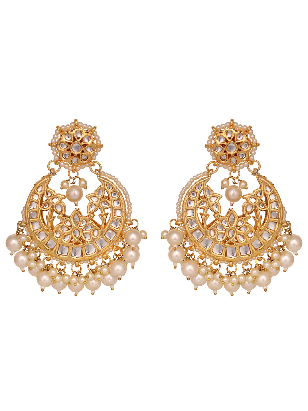 Gold Plated Kundan Studded & Pearl Beaded Traditional Chandbalis