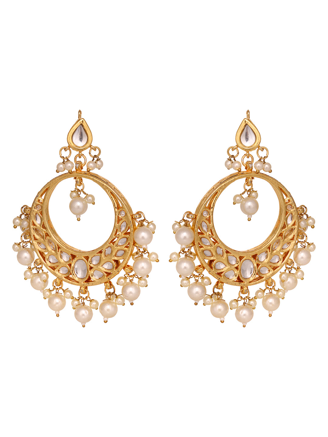Gold Toned Kundan Studded & Pearl Beaded Designer Circular Earrings
