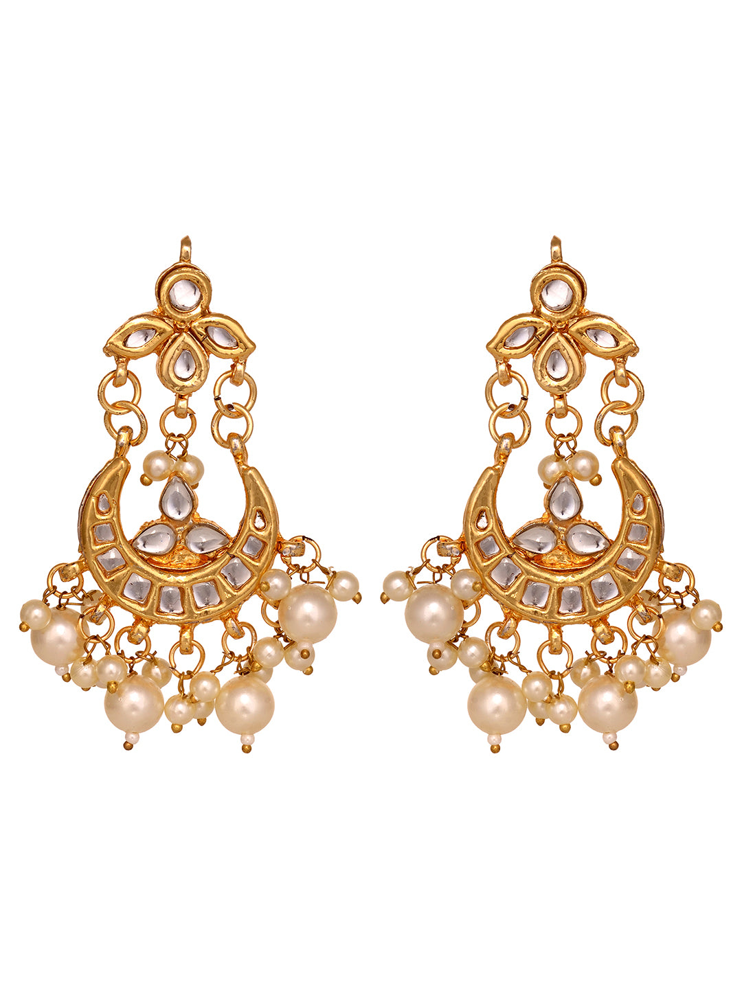 Gold Plated Kundan Modern Chandbalis Earrings