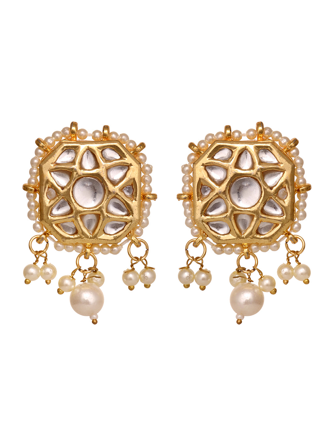 Gold Plated Kundan Square Studs Earrings