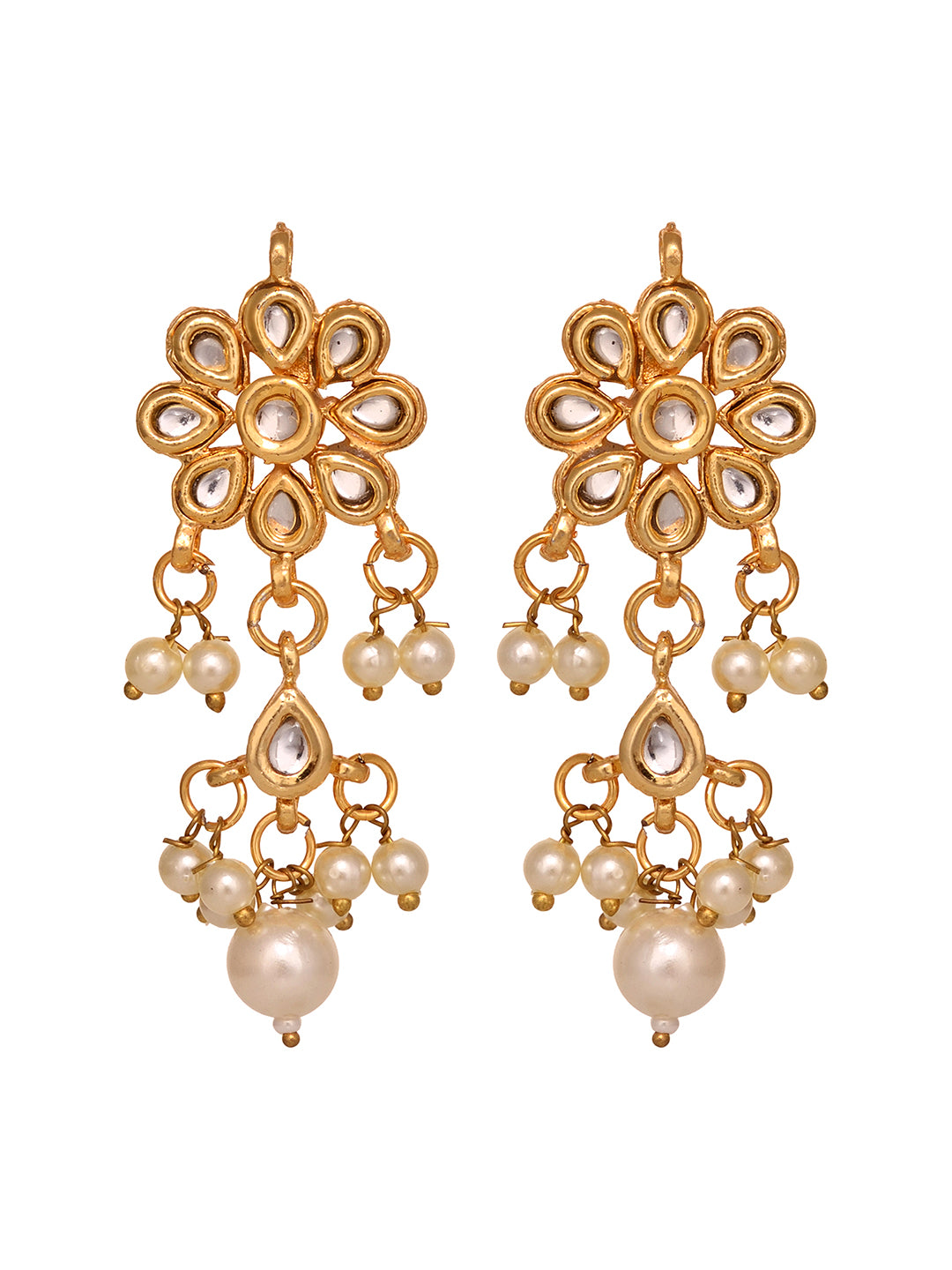 Gold Plated Kundan Studded Floral Paan Earrings