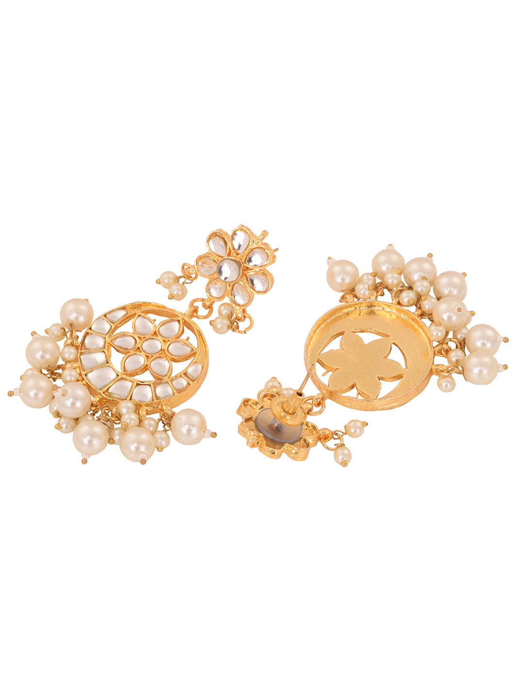 Gold Toned Kundan Studded & Pearl Beaded Circular Earrings