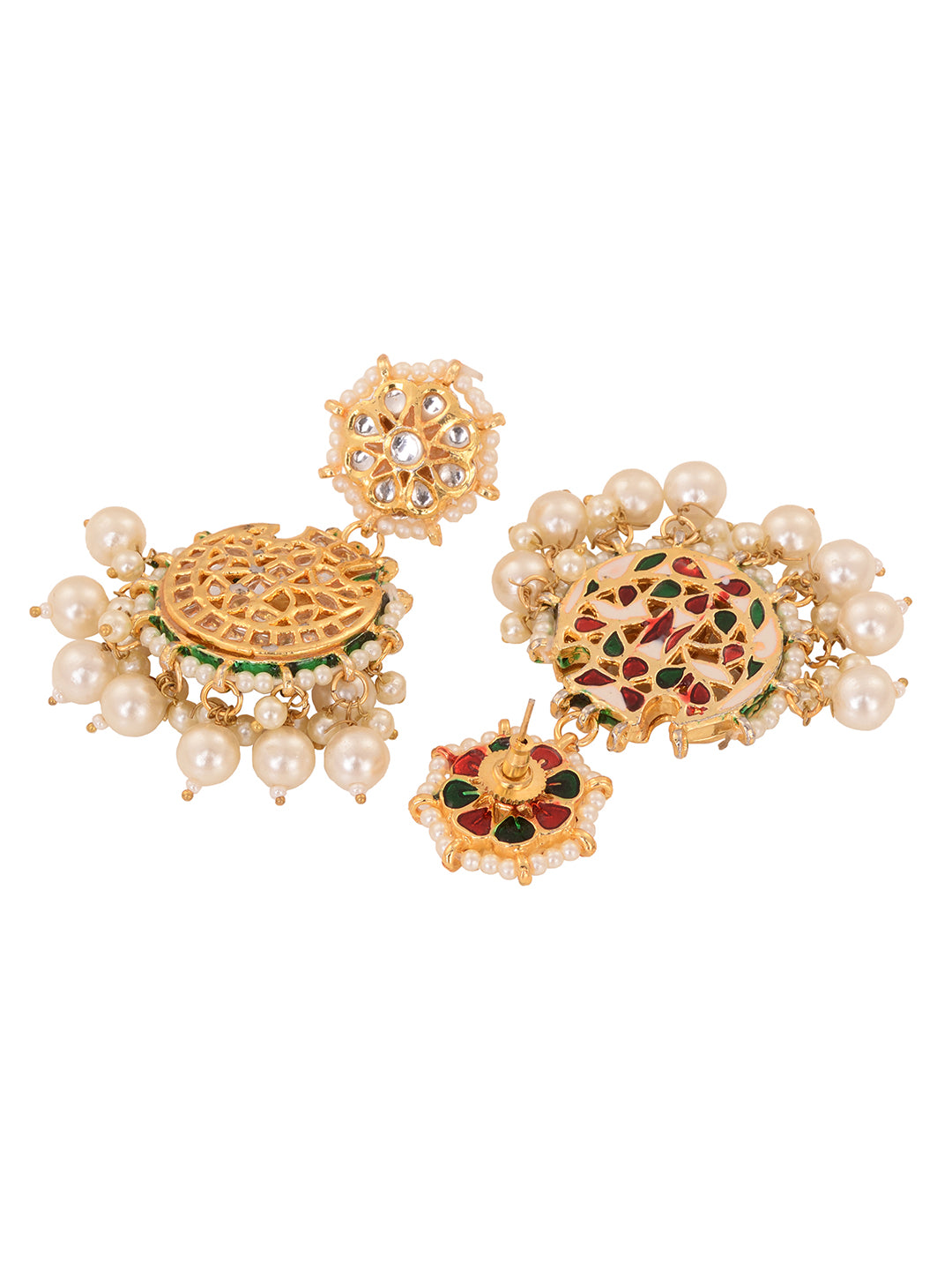 Off White Gold Toned Kundan Studded & Pearl Beaded Chandbalis