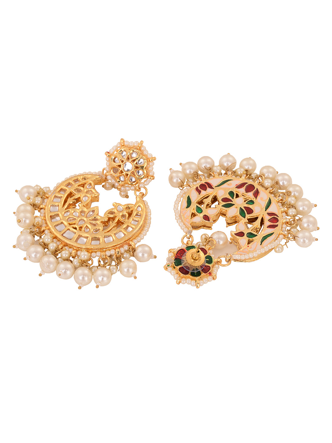Gold Plated Kundan Studded & Pearl Beaded Traditional Chandbalis