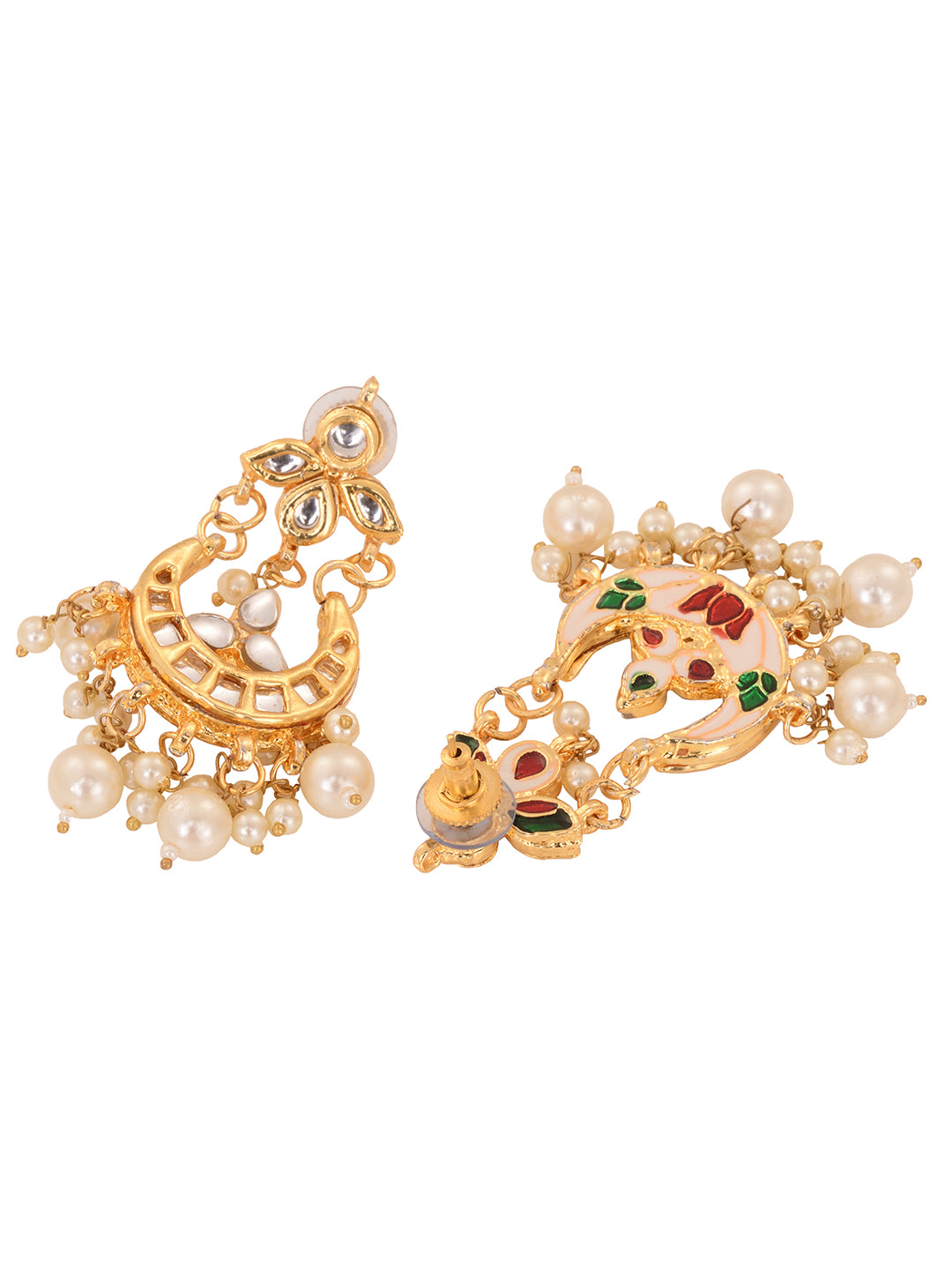 Gold Plated Kundan Modern Chandbalis Earrings