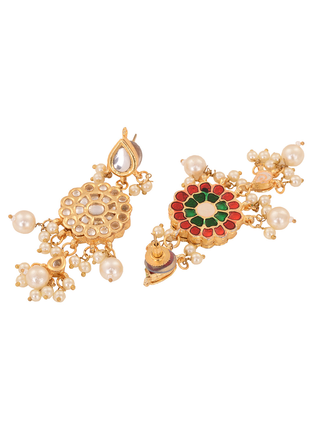 Gold Plated Kundan Studded & Pearl Beaded floral Earrings