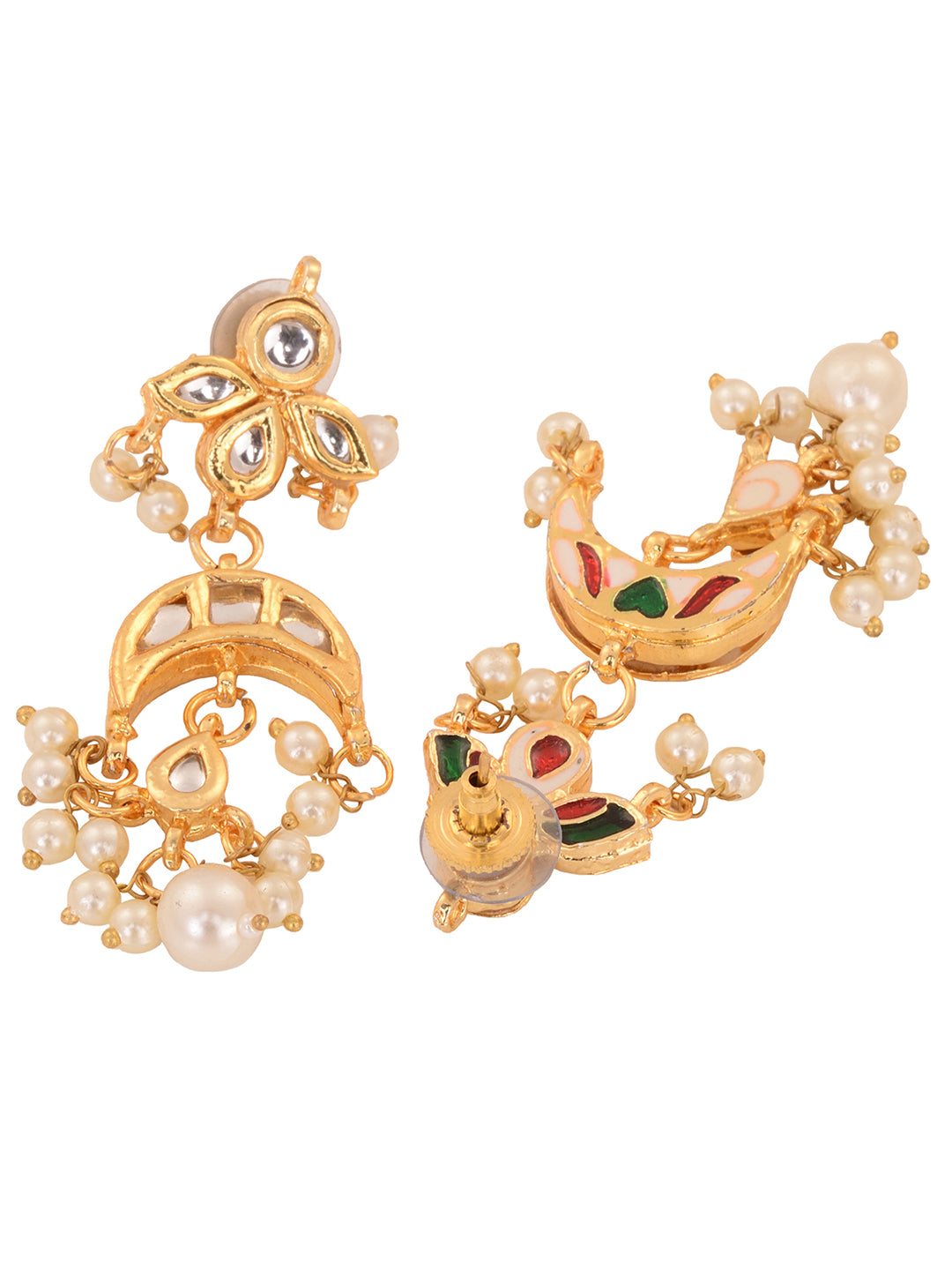 Gold Plated Kundan Studded Small Chandbalis Earrings