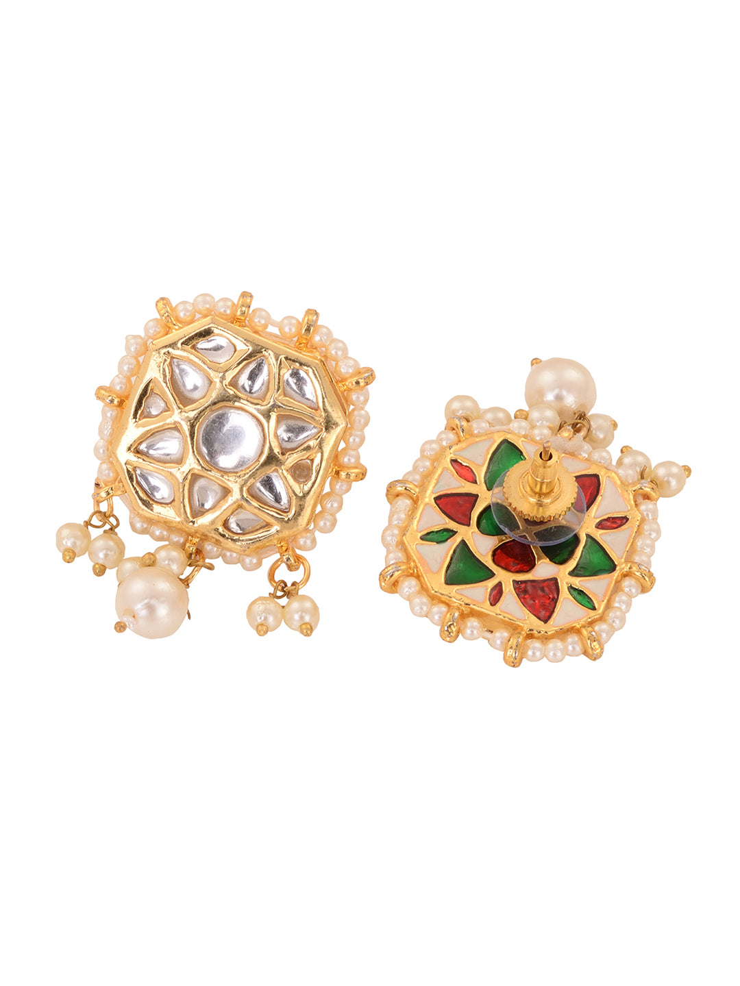 Gold Plated Kundan Square Studs Earrings