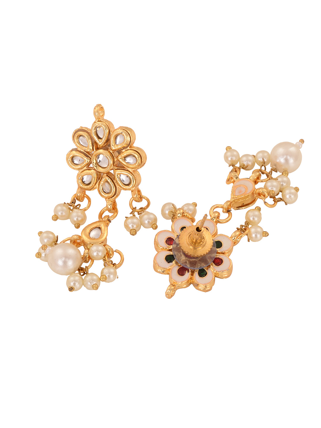 Gold Plated Kundan Studded Floral Paan Earrings