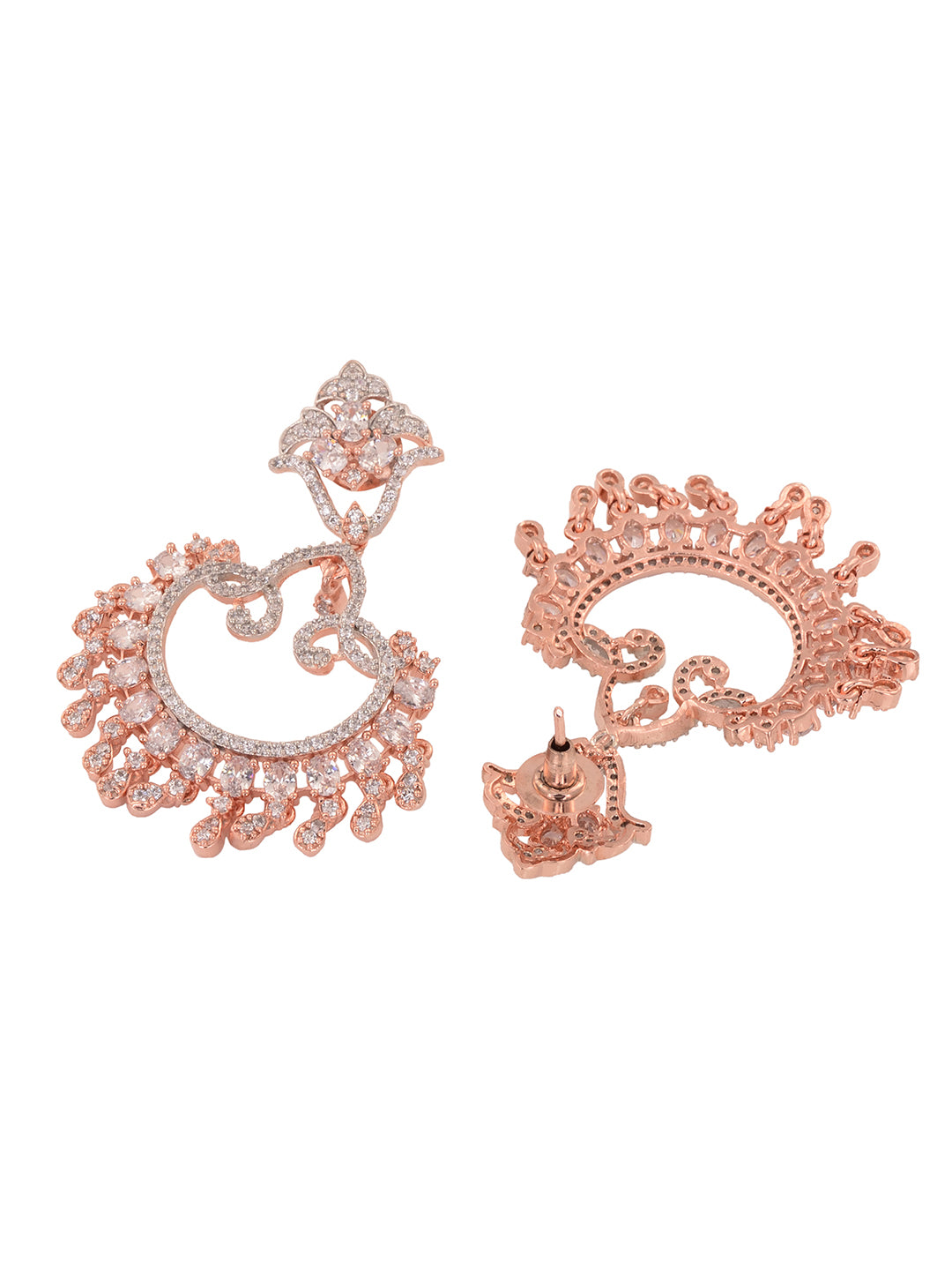 Rose Gold Plated White AD Studded Modern Chandbalis Earrings