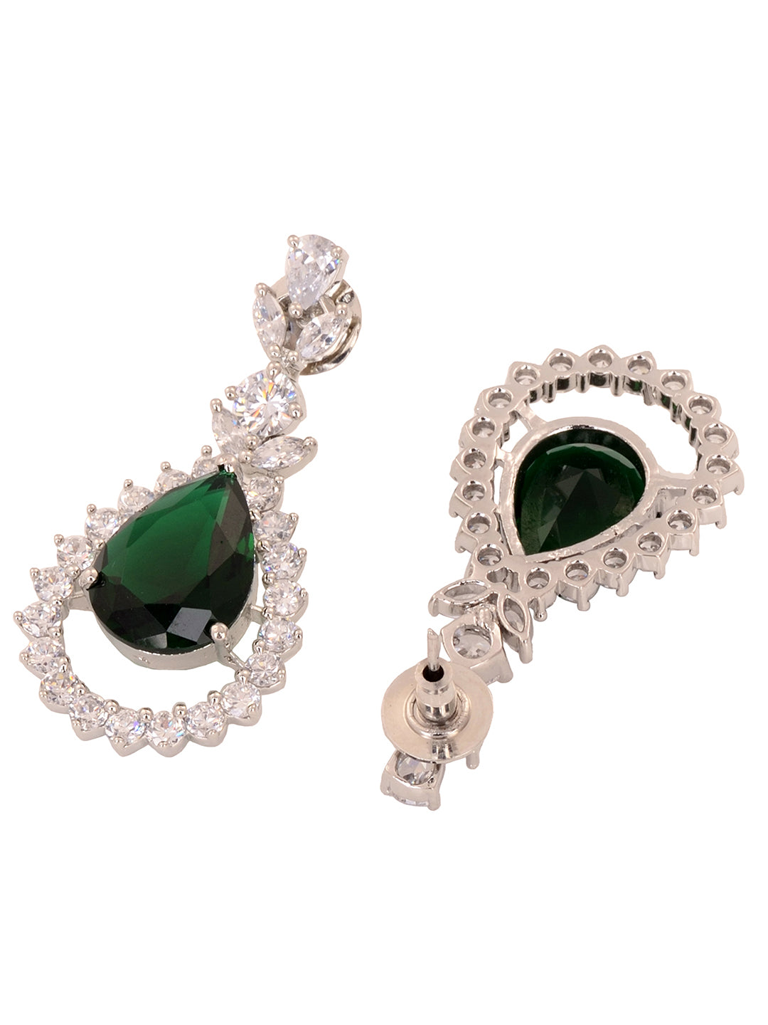 Silver Plated Green drop Earrings