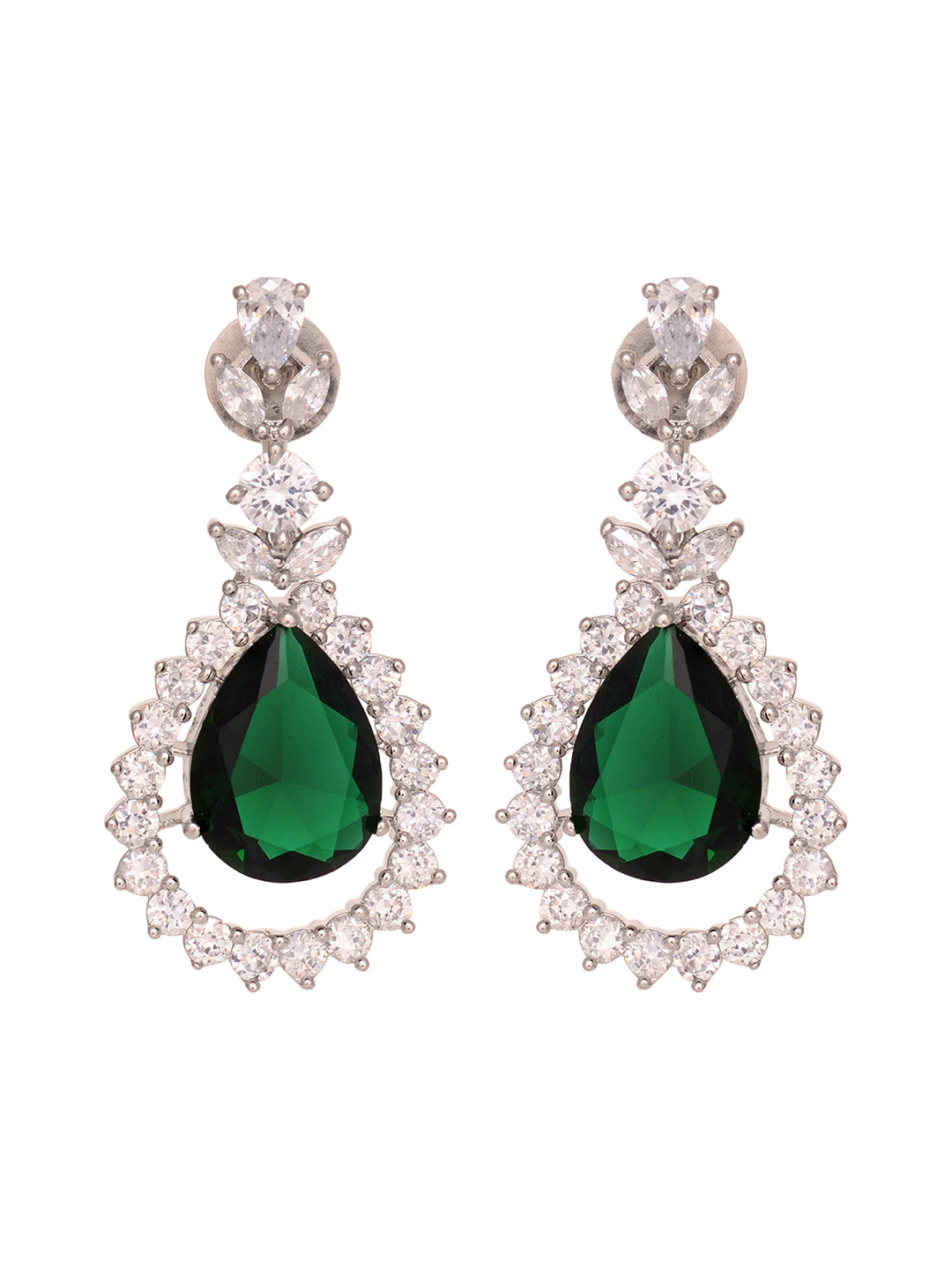 Silver Plated Green drop Earrings