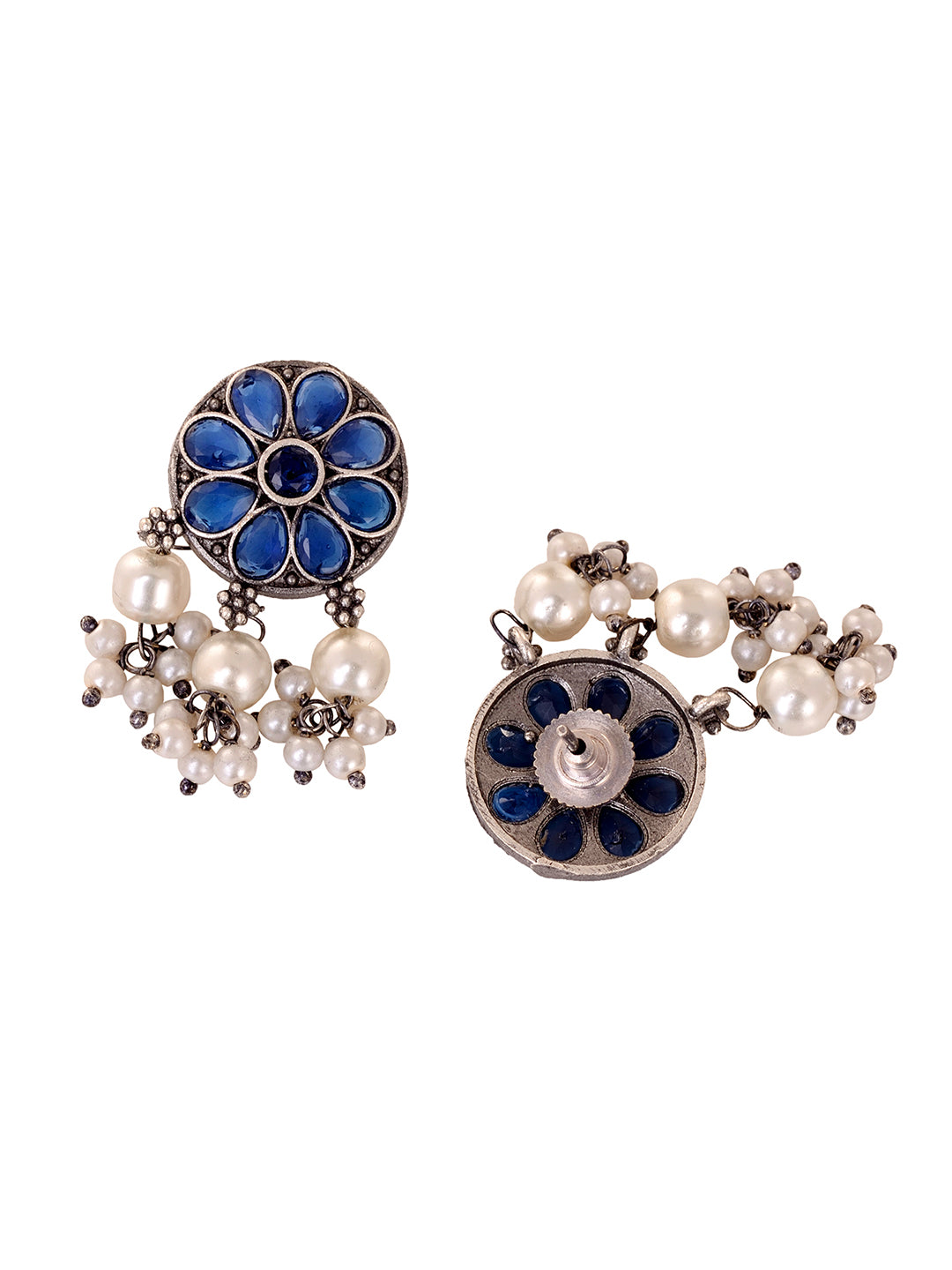 Silver Oxidised Blue Stone Studded Tribal Choker Jewellery set