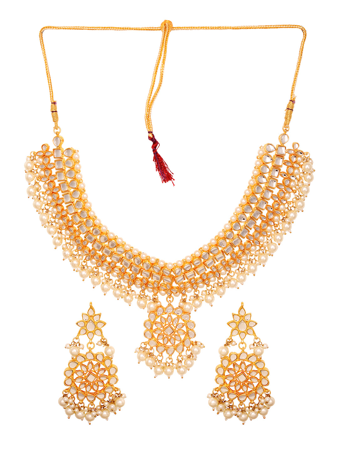 Gold Plated Kundan Studded Pearls Beaded Traditional Jewellery Set