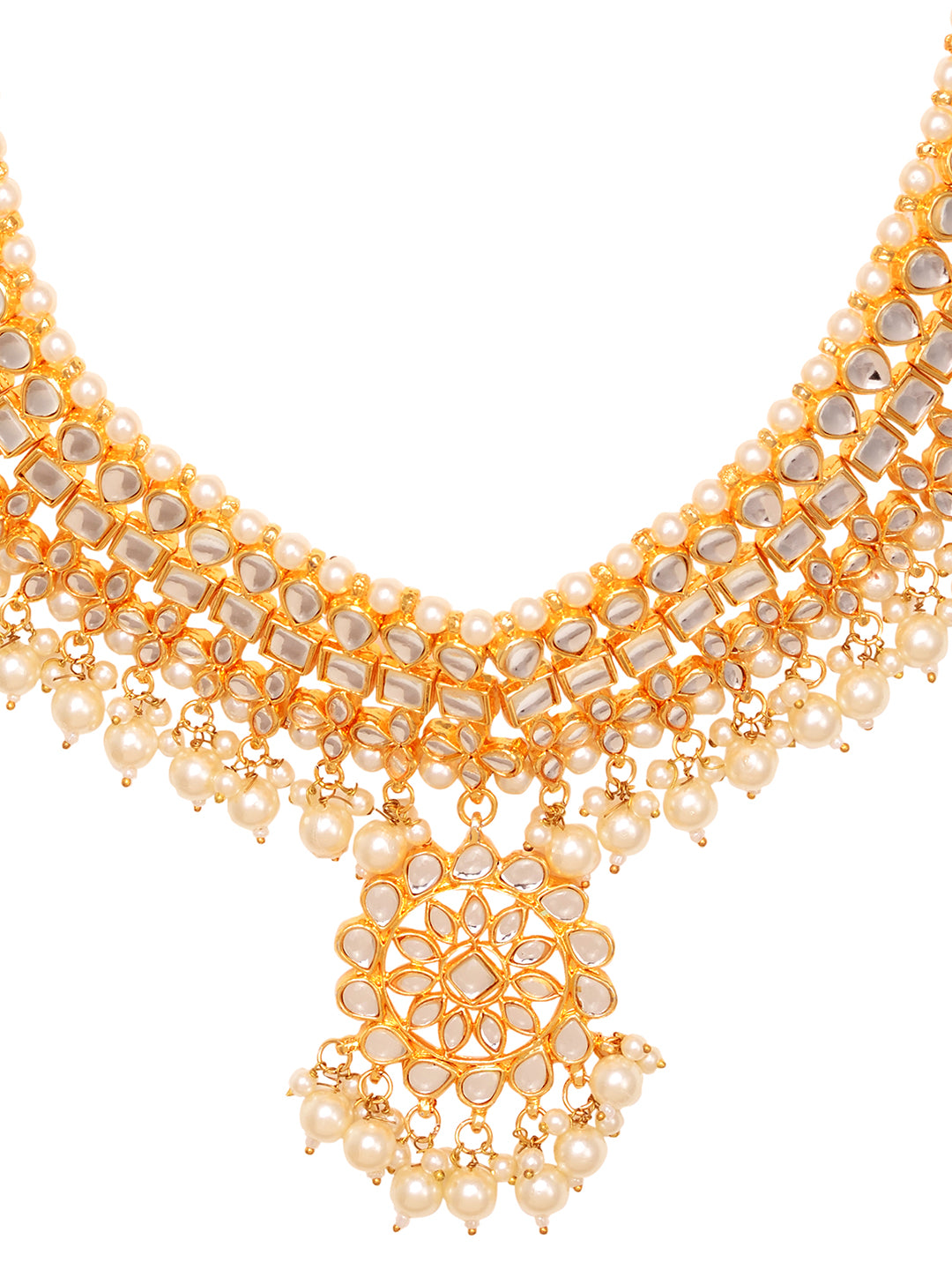 Gold Plated Kundan Studded Pearls Beaded Traditional Jewellery Set