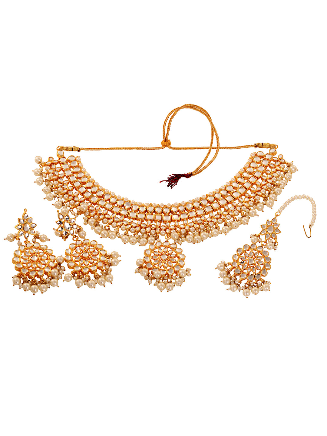 Gold Plated Kundan Studded Pearls Beaded Traditional Jewellery Set