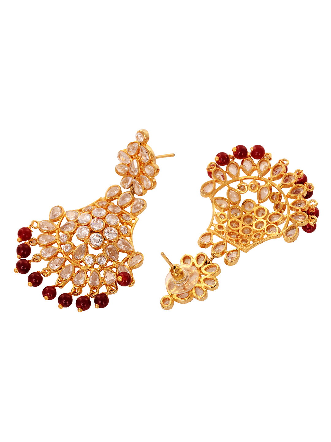 Gold Plated Polki Red mala Beaded Rani Haar Jewellery Set