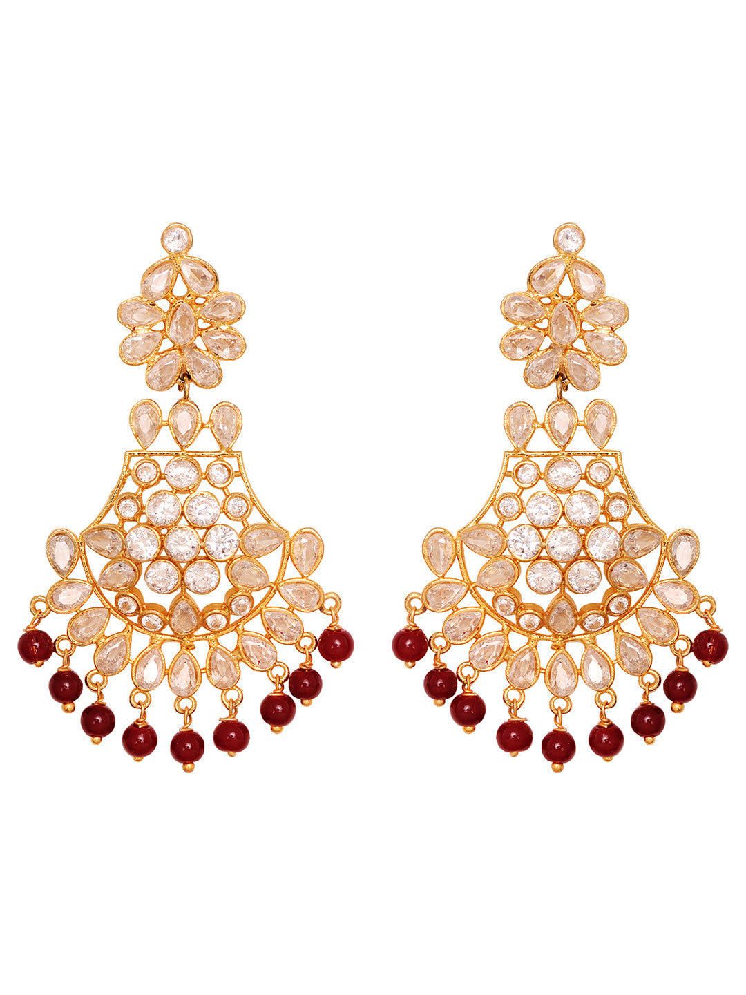 Gold Plated Polki Red mala Beaded Rani Haar Jewellery Set