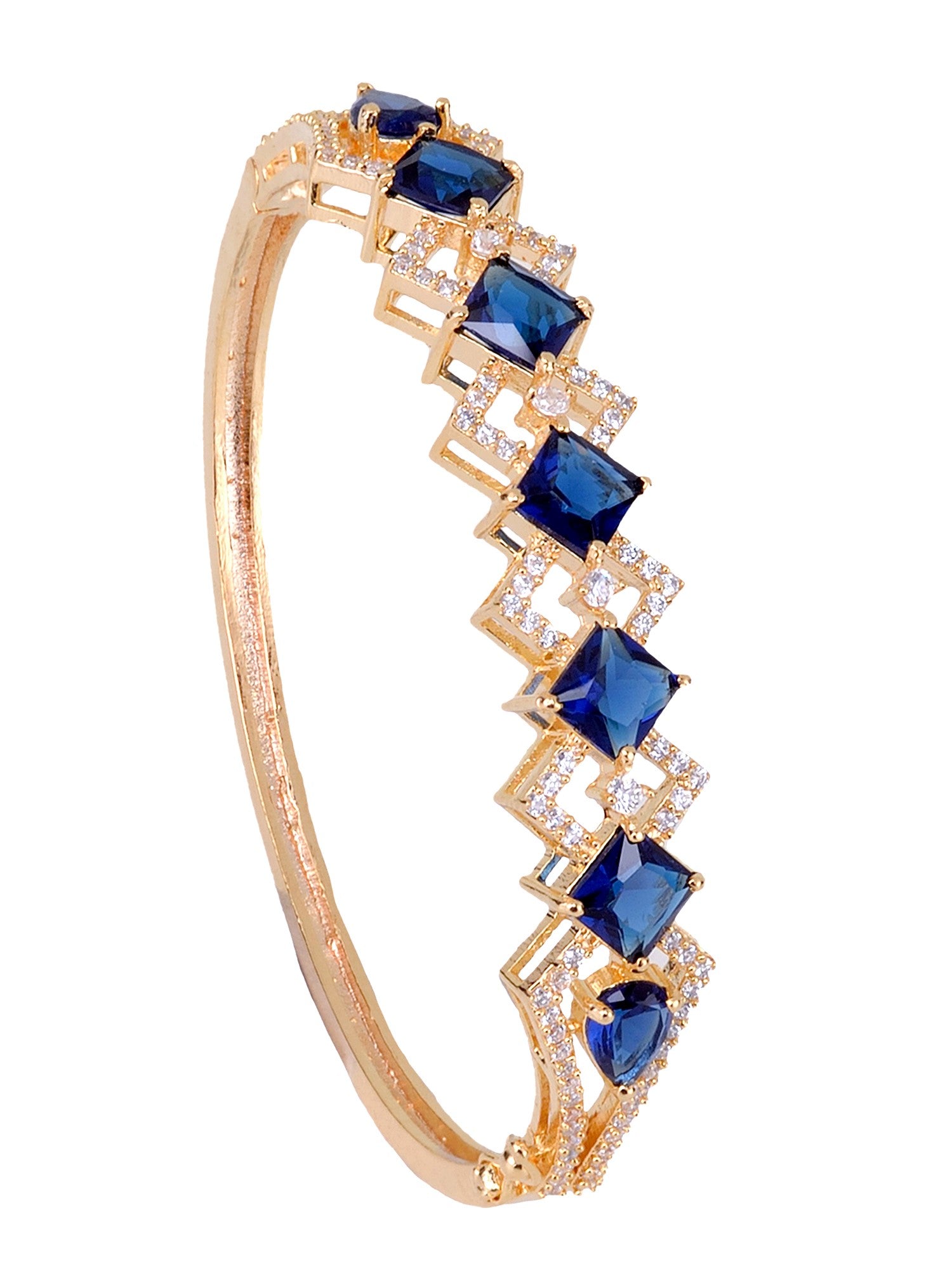 Gold plated Blue AD studded handcrafted stylish Bracelet for Women & Girls