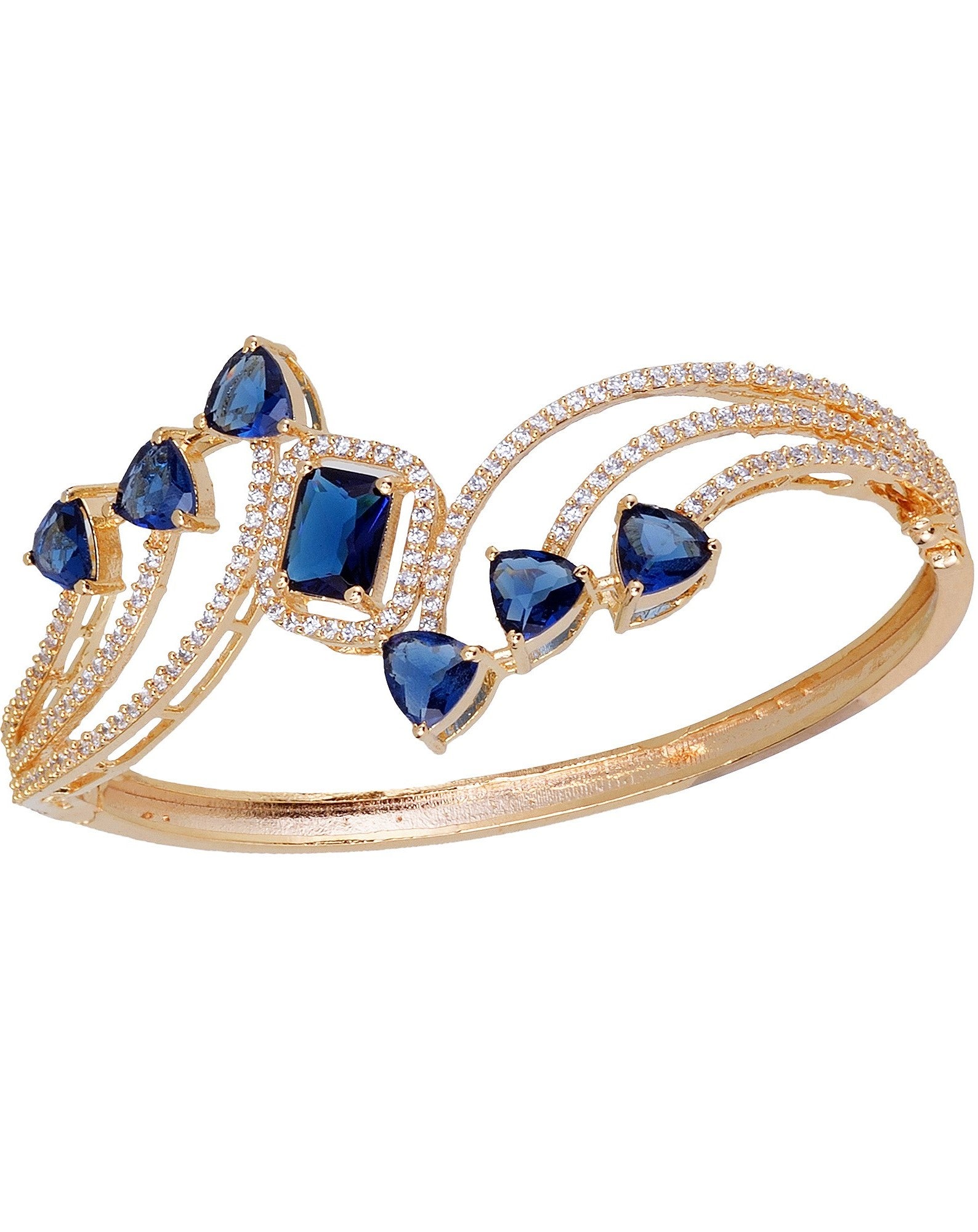 Gold plated Blue AD studded handcrafted stylish Bracelet for Women & Girls