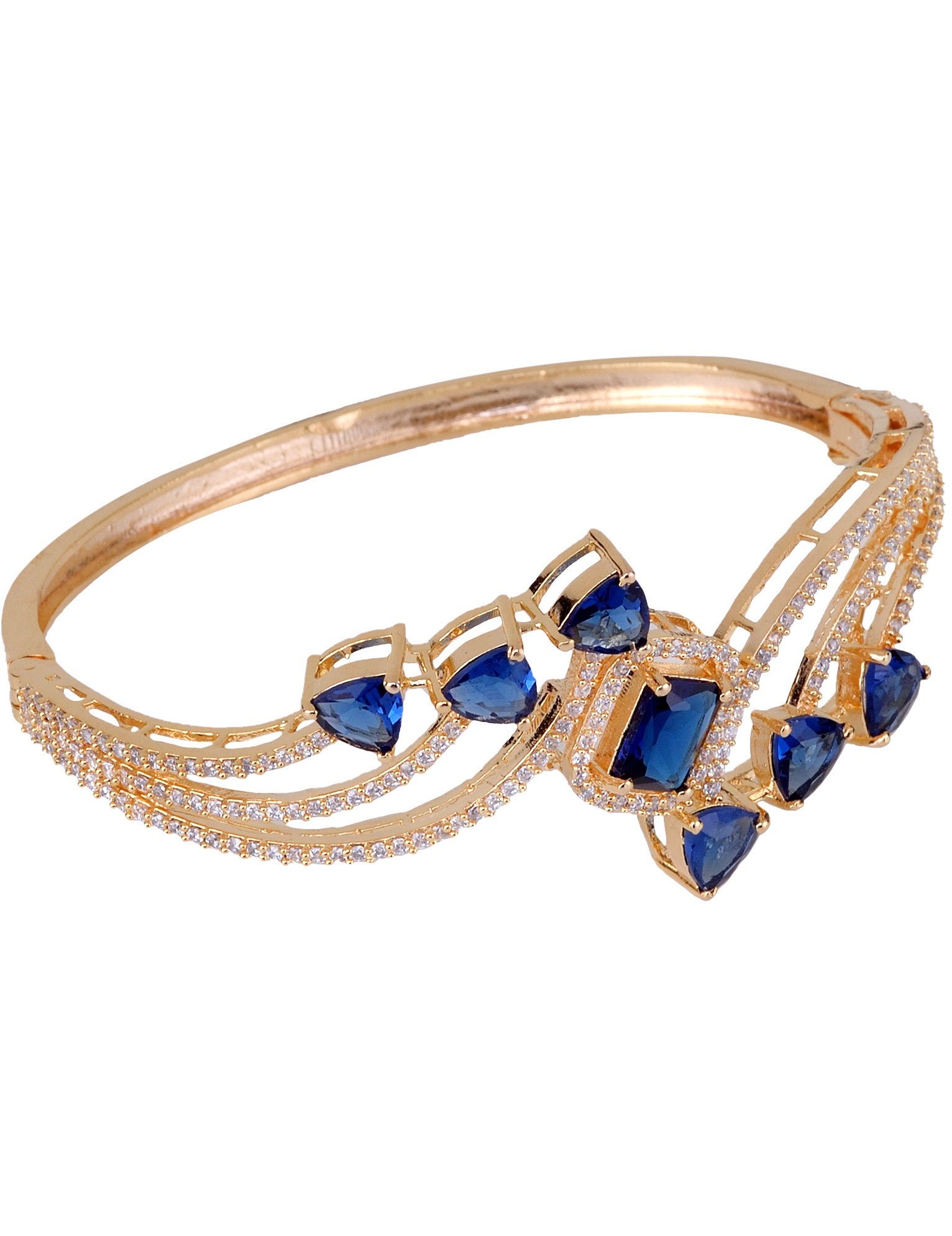 Gold plated Blue AD studded handcrafted stylish Bracelet for Women & Girls