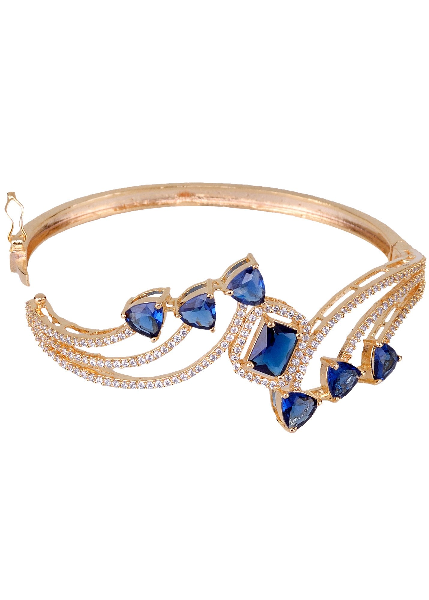 Gold plated Blue AD studded handcrafted stylish Bracelet for Women & Girls