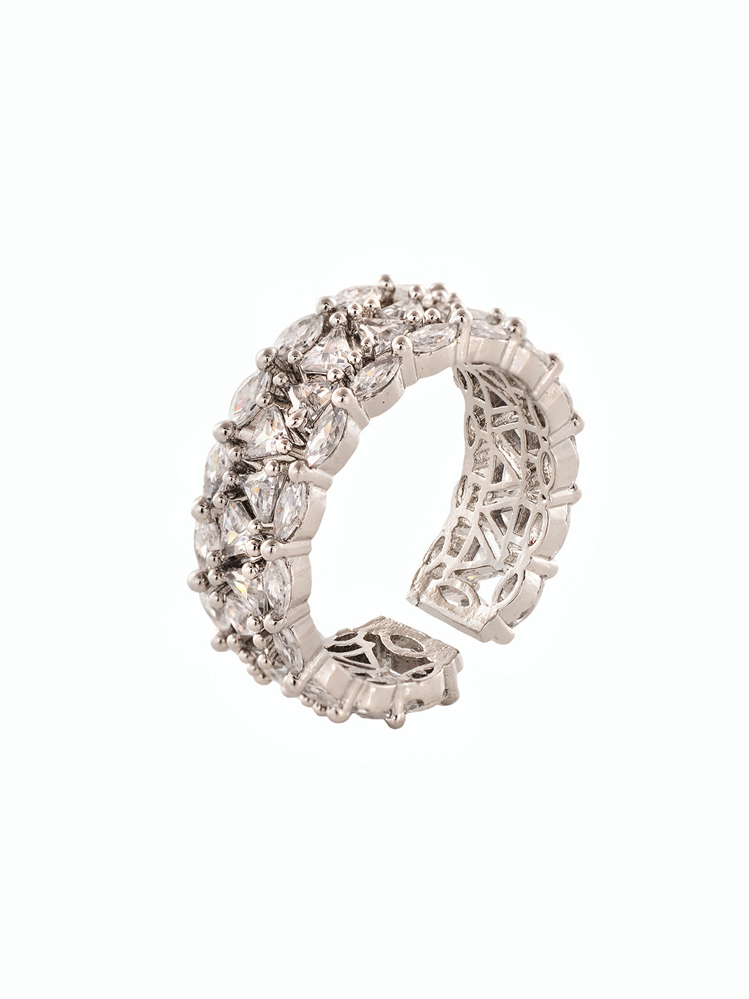 Silver Plated White CZ Studded Band Finger Ring