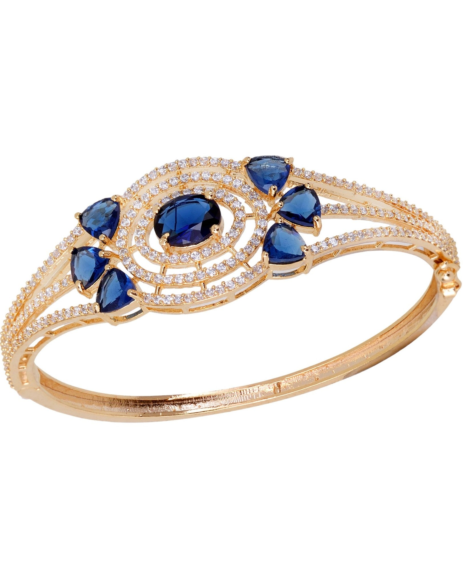 Gold plated Blue AD studded handcrafted designer Bracelet for Women & Girls