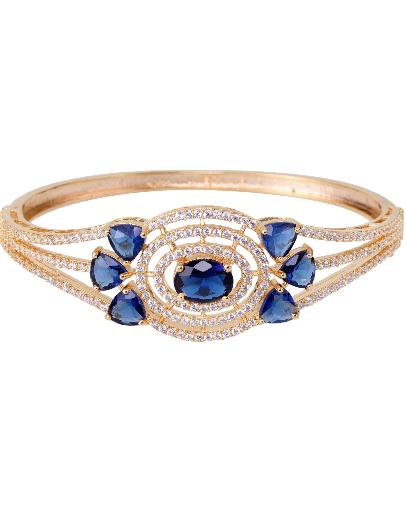 Gold plated Blue AD studded handcrafted designer Bracelet for Women & Girls